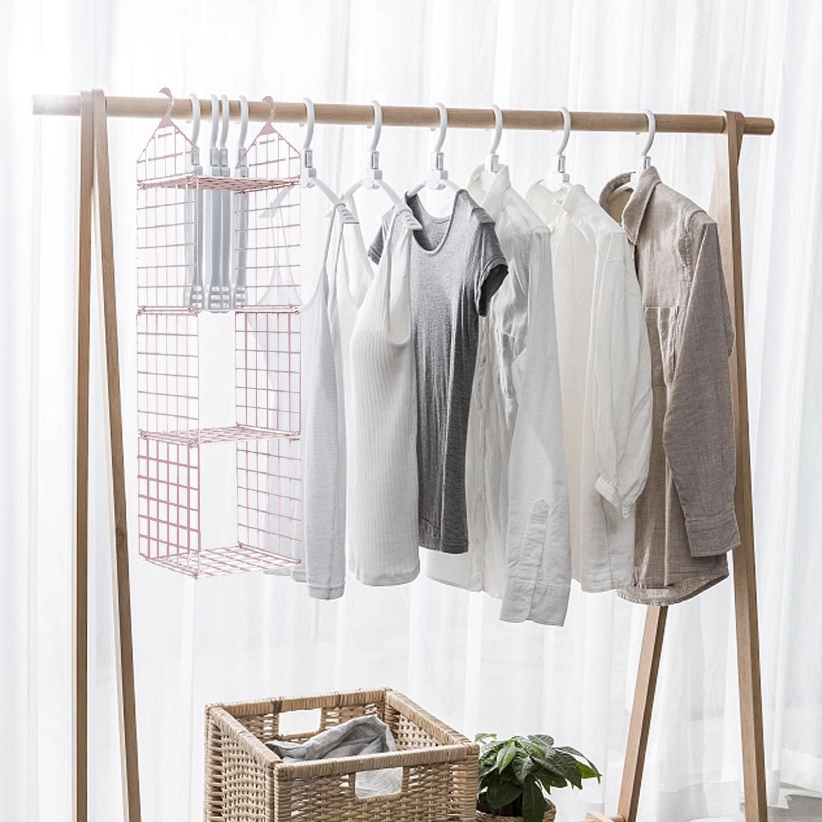 Yuezhongoo Yuezhongoo Hanging Closet Organizer, 3 Tier Pink Closet Shelves Plastic Closet Shelf Closet Organizers and Storage for Clothing Sweaters Shoes Handbags