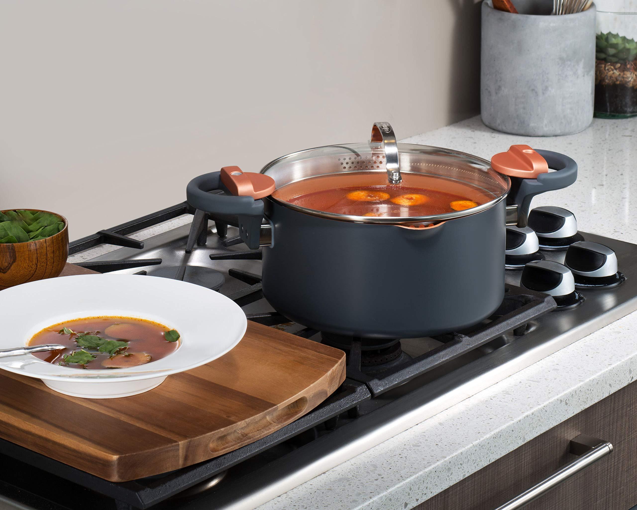 GOTHAM STEEL GOTHAM STEEL 5 Qt Ceramic Stock Pot Multipurpose Pasta Pot with Strainer Lid & Twist and Lock Handles, Nonstick Ceramic Pot for Soup, Spaghetti, Rice, Pots for Kitchen, Dishwasher Safe - Copper