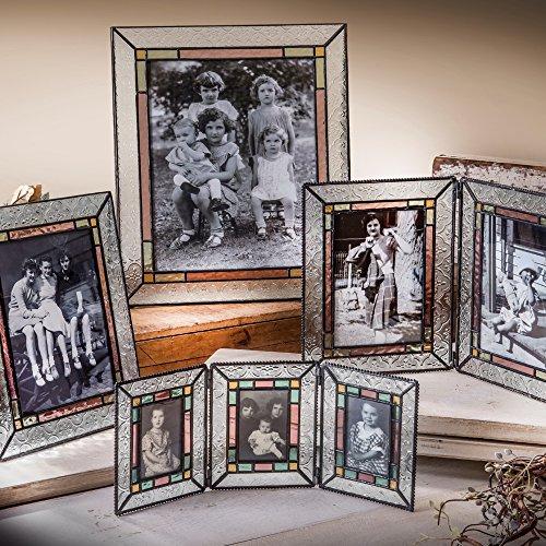 J Devlin Glass Art Glass Picture Frame 5x7 Photo Display Wedding Anniversary Colorful Green, Pink Rose J Devlin Pic 137-57V