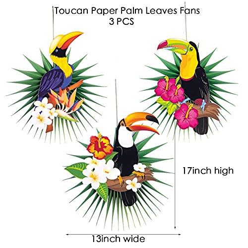 PAPER JAZZ Tropical Bird Toucan Leaf Garland Party Kit for Summer Hawaiian Luau Tiki Tropical Jungle Themed Party Decorations Luau Party Supplies Decor with Paper Palm Leaves Paper Fan Paper Lanterns