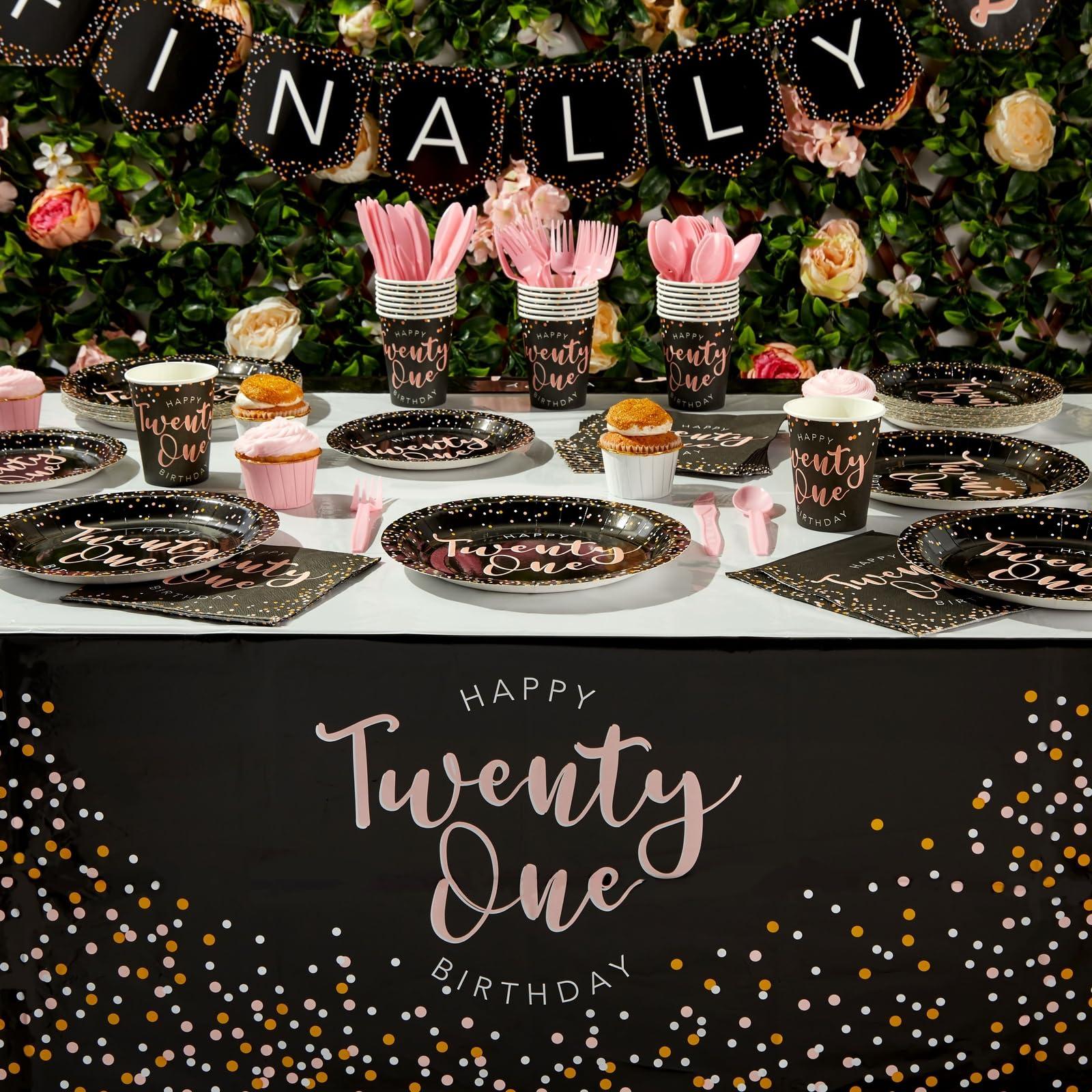 Sparkle and Bash 170 Piece 21st Birthday Party Supplies and Decorations Set for Girls, Includes Plates, Napkins, Tablecloth, Banner, Cups, and Cutlery (24 Guests)