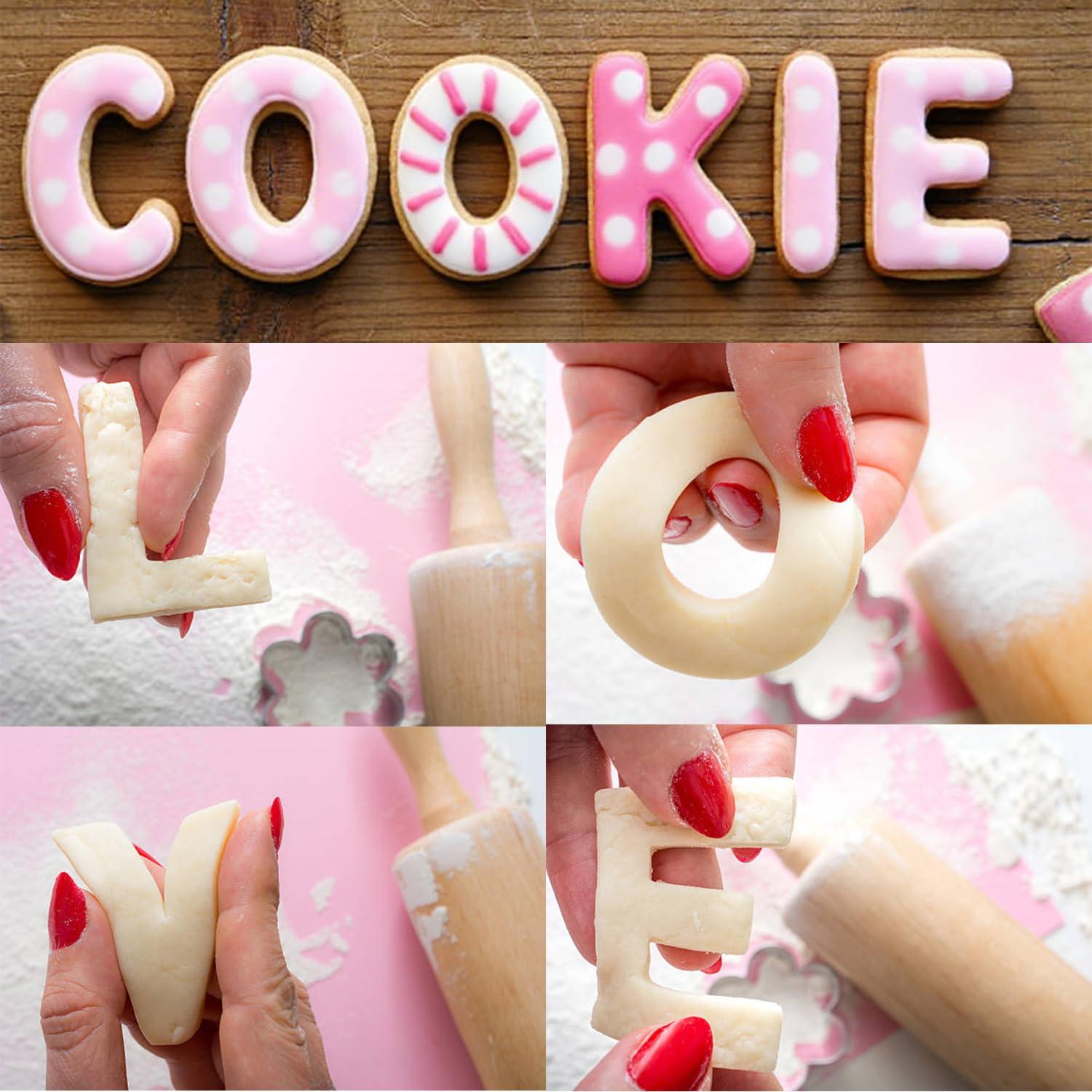 xify\'s xifys 36 Pcs Alphabet & Number Cookie Cutters, 2.5-3 Inch Assorted Sizes Stainless Steel Cookie Cutter Sets, Fondant & Dough Molds for Party Birthday Christmas, Fruit Cutting, Includes Steel Scraper