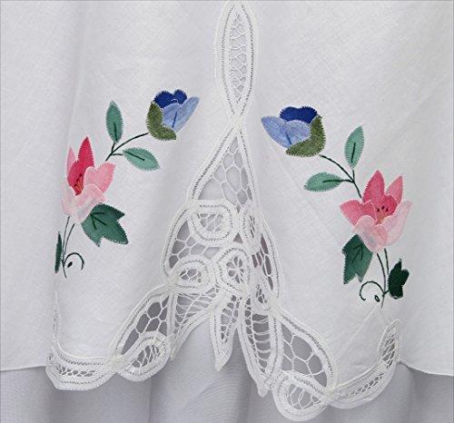 Creative Linens Creative Linens Battenburg Lace Tablecloth 68" Round with Hand Applique Roses, White 100% Cotton