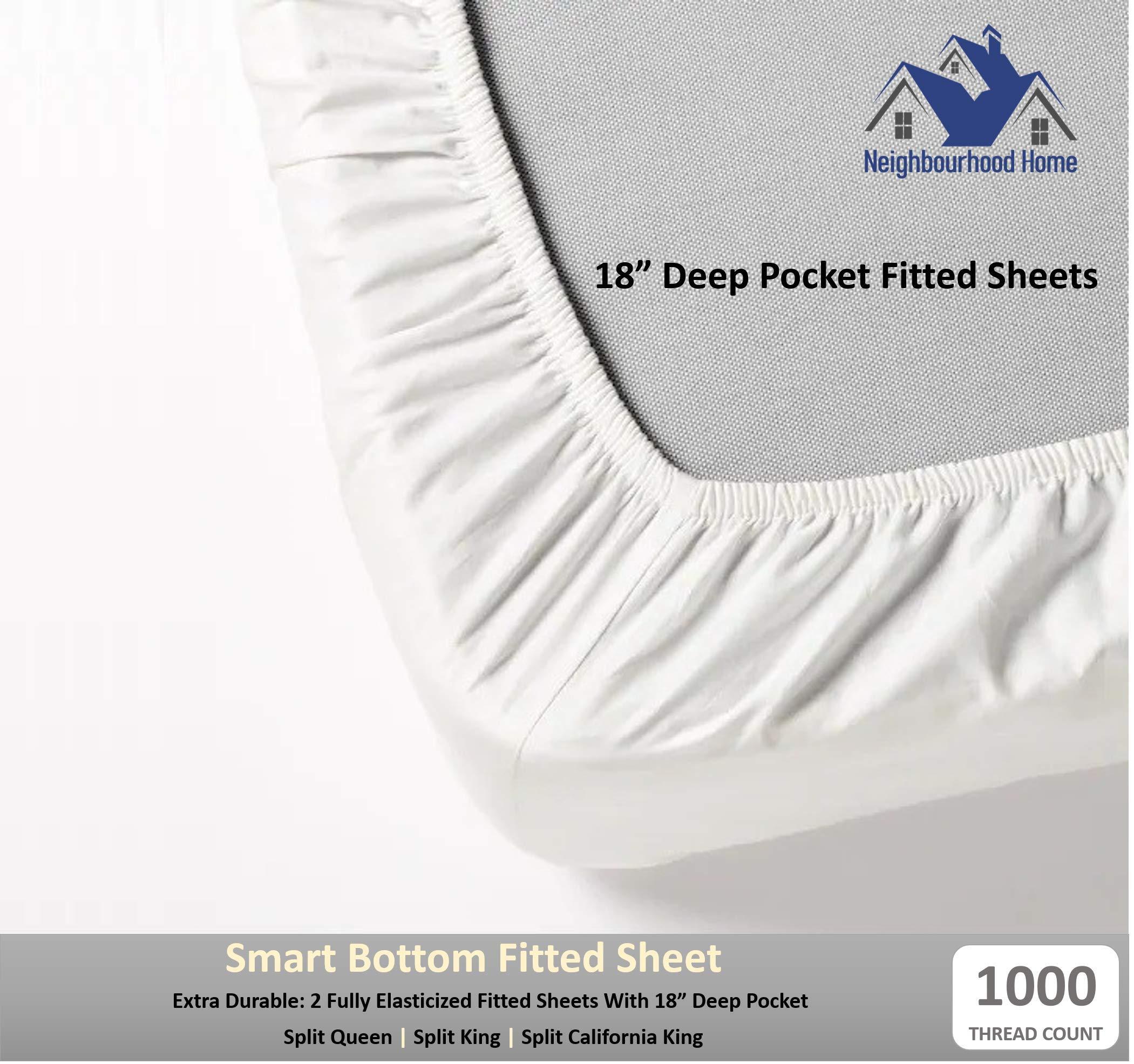 Neighbourhood Home Split California King Egyptian Cotton Sheets Sets for Adjustable Bed 18-Inches Extra Deep Pocket- 1000-Thread-Count, 100% Egyptian Cotton 5-PC Sheet Set Soft Breathable Sateen Weave - Light Grey