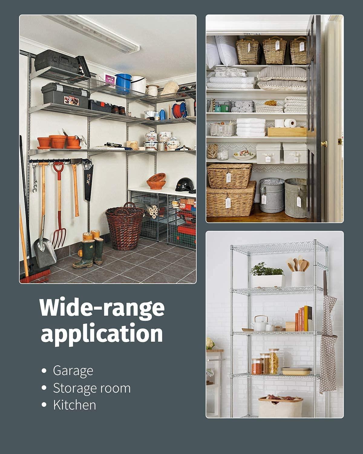 HHS 6 Tier Wire Metal Shelving Heavy Duty Shelf Storage Organizer Rack Unit NSF Wire Adjustable Shelves with Wheels, 82"x48"x18", 2100LBS Capacity Wide Shelf, Black (Chrome)