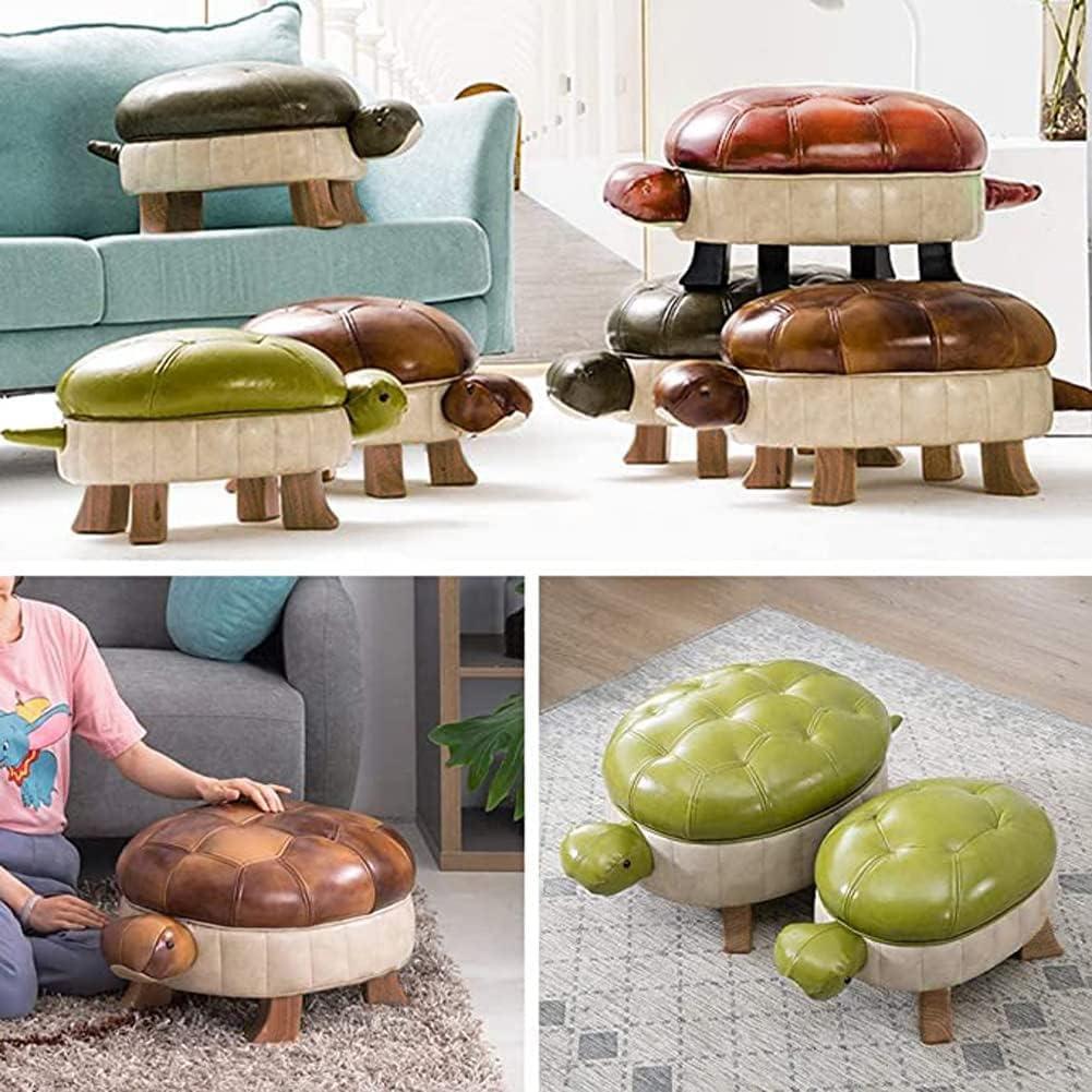 Kelendle Kelendle Animal Footstool Turtle Upholstered Ottoman PU Leather Pouf Wood Foot Stool Rest for Living Room Bedroom Sofa Bench Seat Chair, Grass (Small, Dark Green)