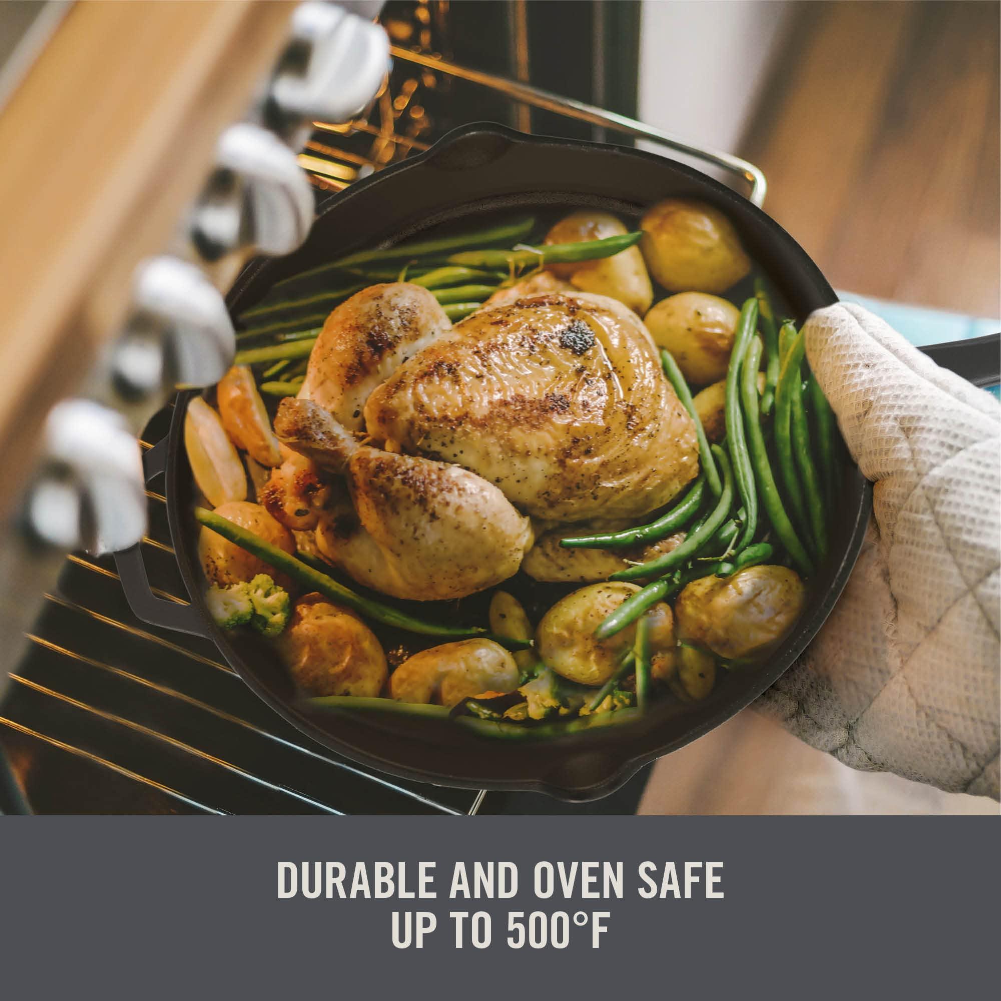 DASH Zakarian by Dash 4.5QT Nonstick Cast Iron Deep Skillet with Cast Iron Lid for Family-Sized Meals, Frying, Roasting, Baking, One-Pot Meals and More - Black