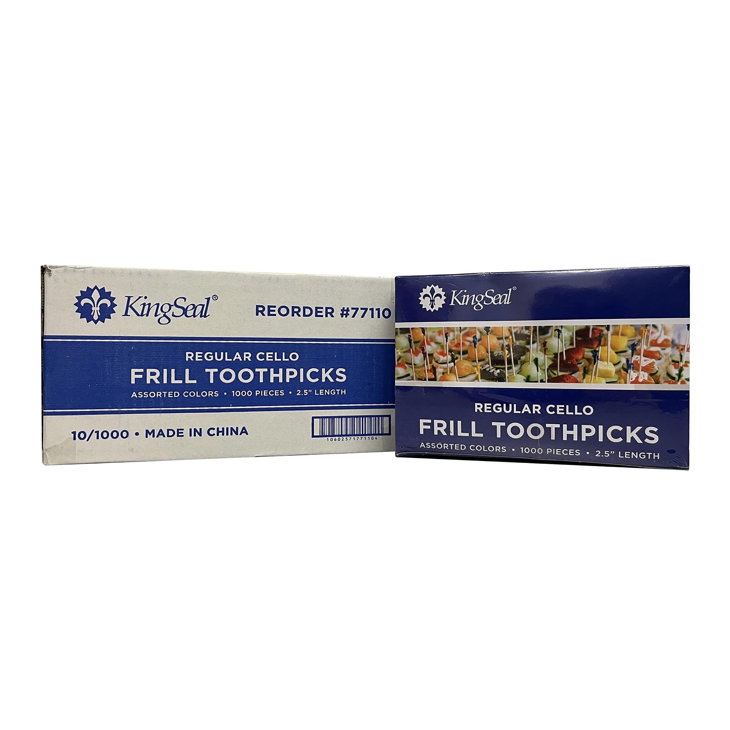 KingSeal 2000 Count | KingSeal Regular Sandwich Frill Toothpicks, Assorted Colors, 2.5 Inch Length, Bamboo Wood - 2 Boxes x 1000 Each
