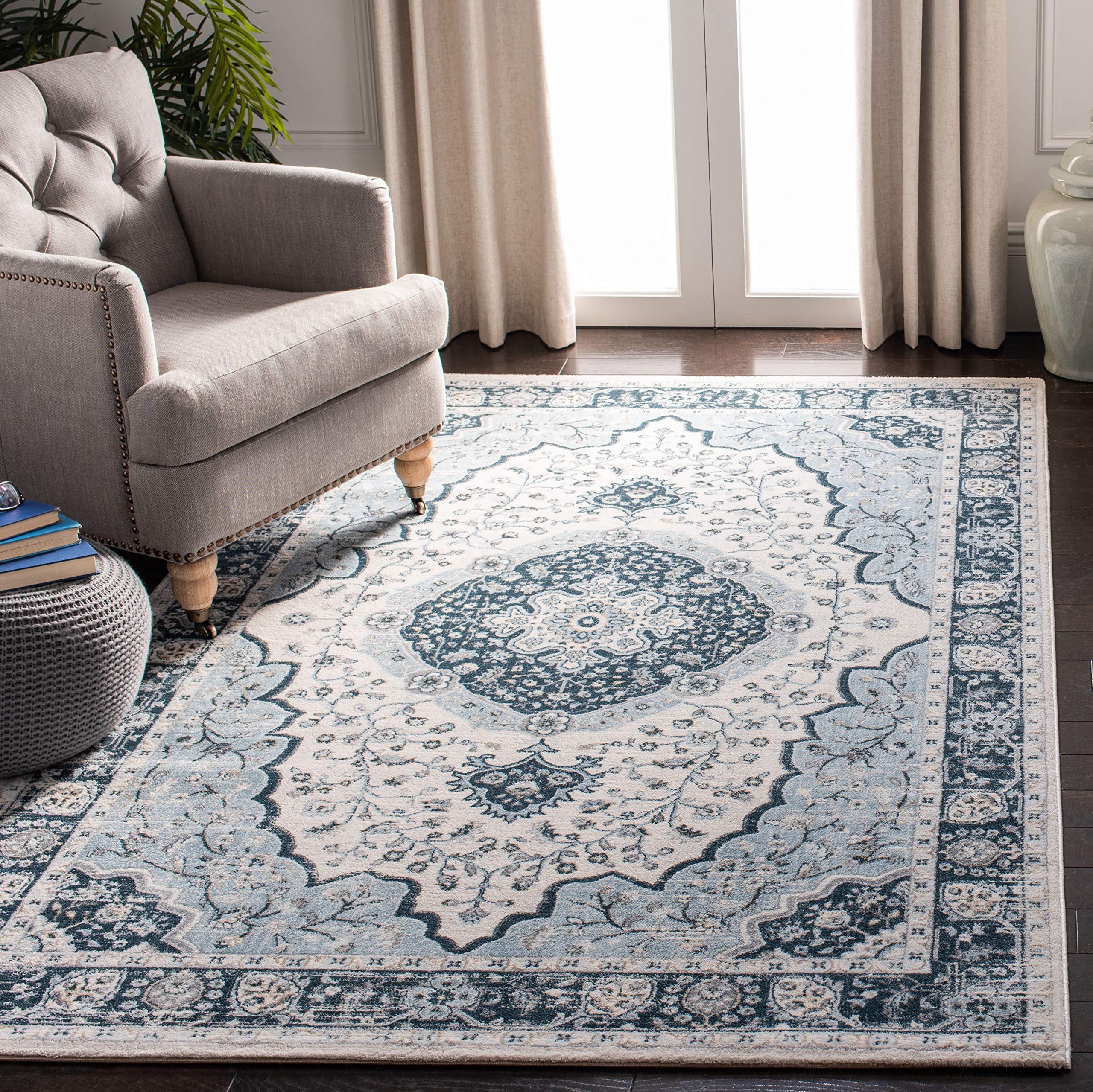 Safavieh SAFAVIEH Isabella Collection Area Rug - 8' x 10', Cream & Light Blue, Oriental Design, Non-Shedding & Easy Care, Ideal for High Traffic Areas in Living Room, Bedroom (ISA915M)