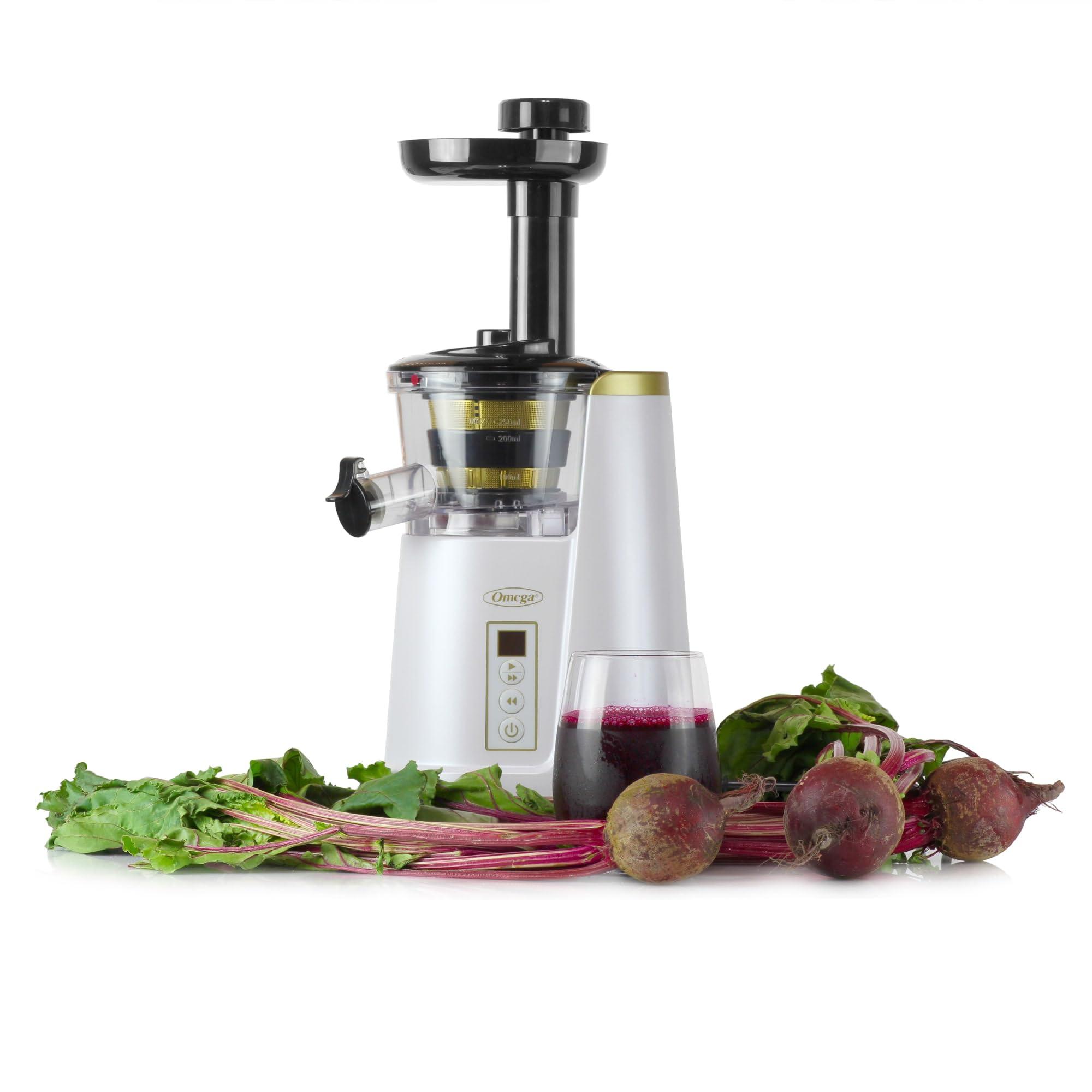 Omega Omega Juicer Cold Press 365 Vertical Slow Masticating Extractor for Fruits and Vegetables, BPA-Free, 65 RPM, 150-Watts, White