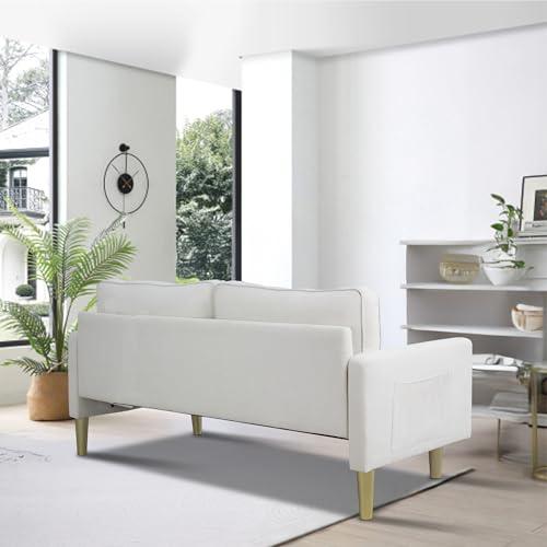 Hdxdkog Hdxdkog Linen Loveseat Sofa with Two Side Storage Pockets,Modern Small Love Seats Furniture Comfy Couch for Living Room, Upholstered 2 Seater Sofa for Small Apartment (Beige W/Side Pockets, 66.9 Inch)