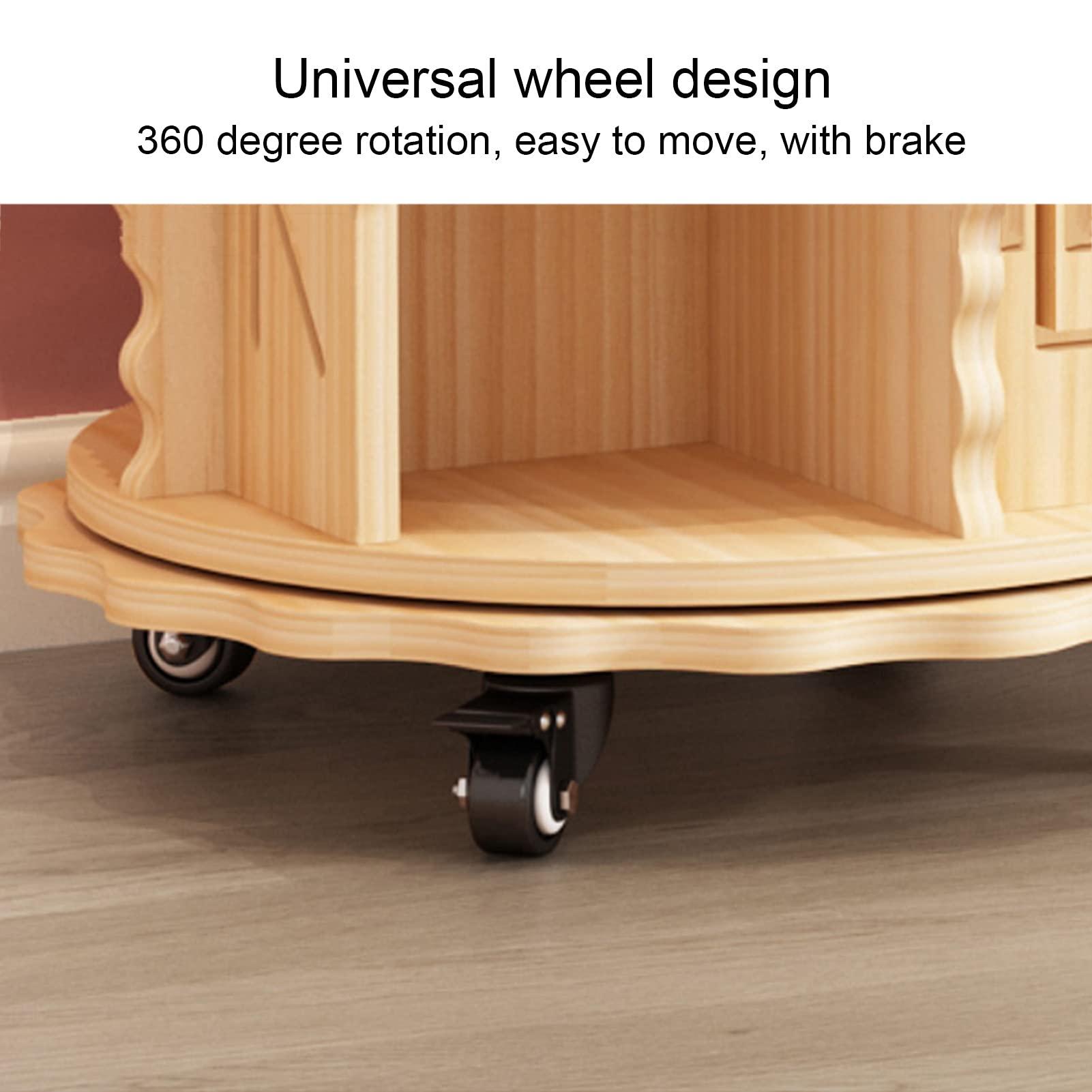 JKGHK JKGHK Round Revolving Bookcases, Solid Wood Removable Freestanding Bookcase, with Universal Wheels 360 Rotatable Book Racks Storage Rack, Home/Office/Kids Room