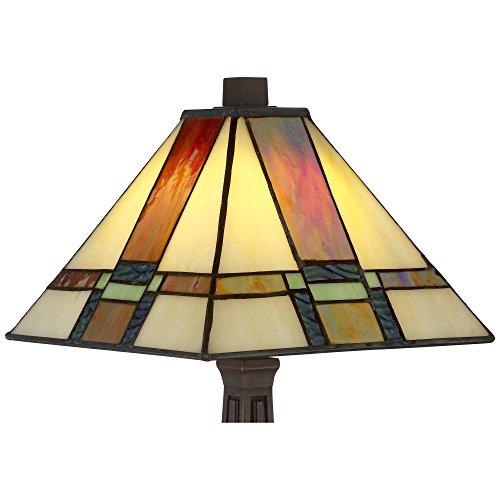 Robert Louis Tiffany Robert Louis Tiffany Morris Mission Antique Tiffany Style Mini Accent Table Lamp LED 14 1/4\" High Warm Brown Art Deco Stained Glass Shade Decor for Bedroom House Bedside Nightstand Home Office