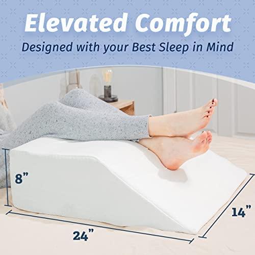 Abco Tech Abco Tech 8in Leg Elevation Pillow with Memory Foam Top - Elevating Leg Rest to Reduce Swelling, Back, Hip, and Knee Pain - Leg Support Pillow to Elevate Feet while Sleeping, Reading - Washable Cover