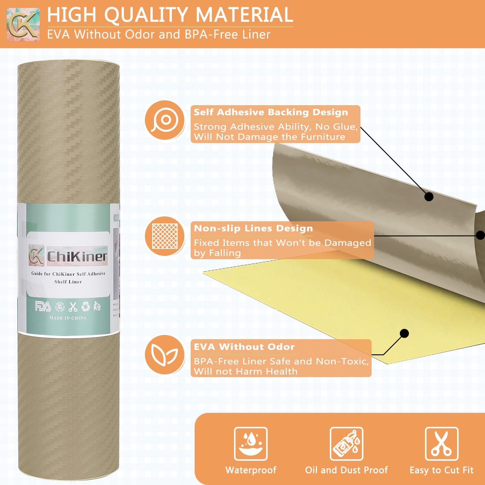 ChiKiner Self-Adhesive Shelf Liner Kitchen Liner, Waterproof Backed Paper Easy Peel and Stick Contact Liner Without Residue for Decor Your Desk Surface, Kitchen Countertops (Dark Khaki, 35.4 x 118.1 inches)