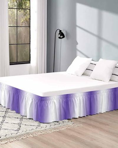 Sabolny Purple White Bed Skirt Queen Size 18 Inch Drop, Adjustable & Elastic Wrap Around Bed Skirts Pleated Luxury Dust Ruffles for Twin Full Queen Cal King Base Bed, Modern Minimalist Geometric Ombre Art