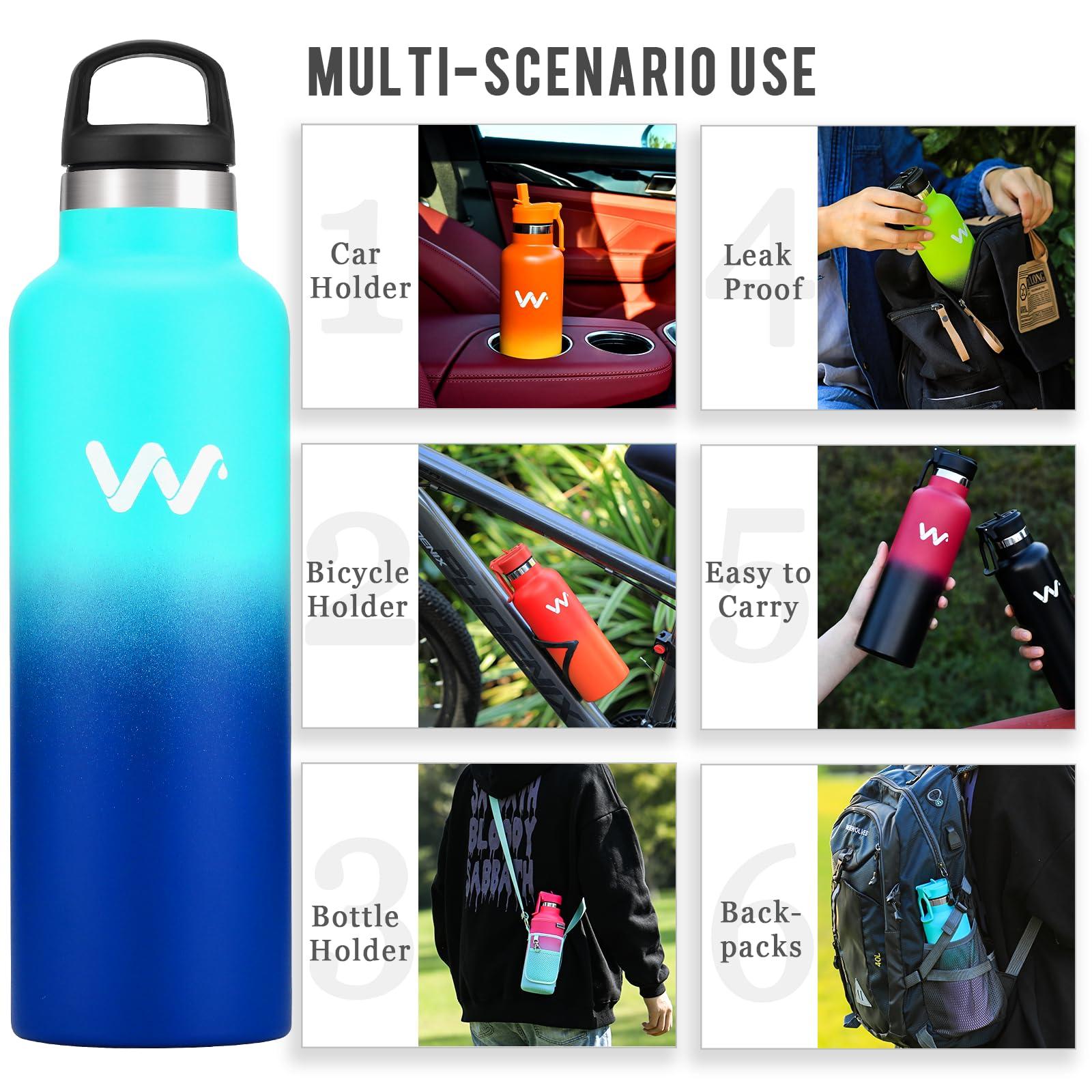 WEREWOLVES WEREWOLVES Insulated Water Bottle with Straw Lid & Handle Lid, Stainless Steel Water Bottle with Carrier Bag Holder, Reusable Vacuum Narrow Mouth Leak-Proof Bottle for Biking