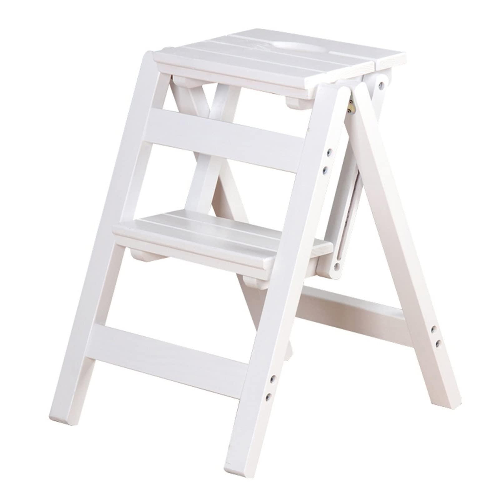 KUYT KUYT 2 Step Ladder Stools Chair, Wooden Ladder Chair Rack Portable Step Folding Stool Perfect for Home, Office, Warehouse Moveable Bookshelf Plant Stand Multifunction/B