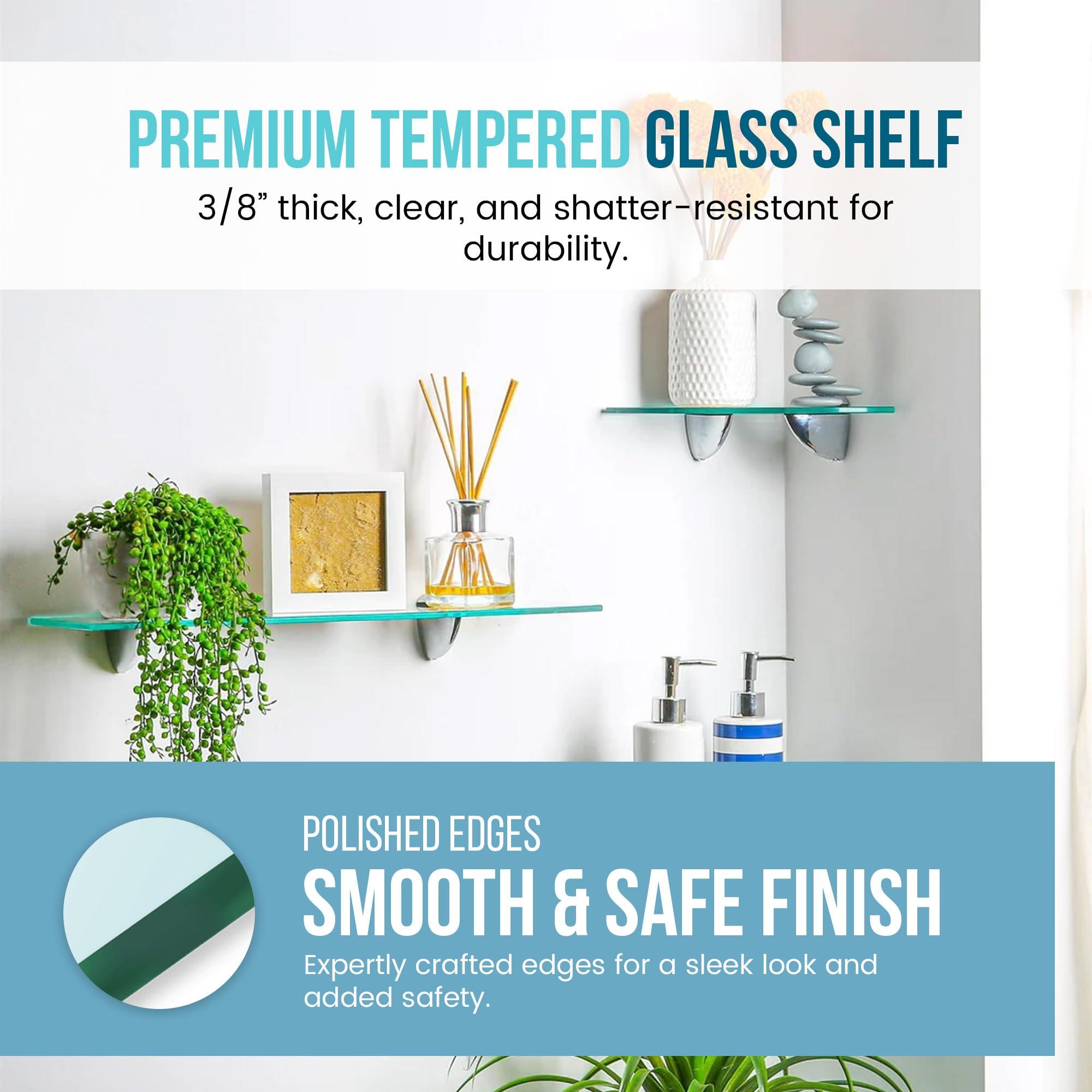 Spancraft Glass Spancraft Oriole Glass Shelf 10\" X 48\" in Brushed Steel