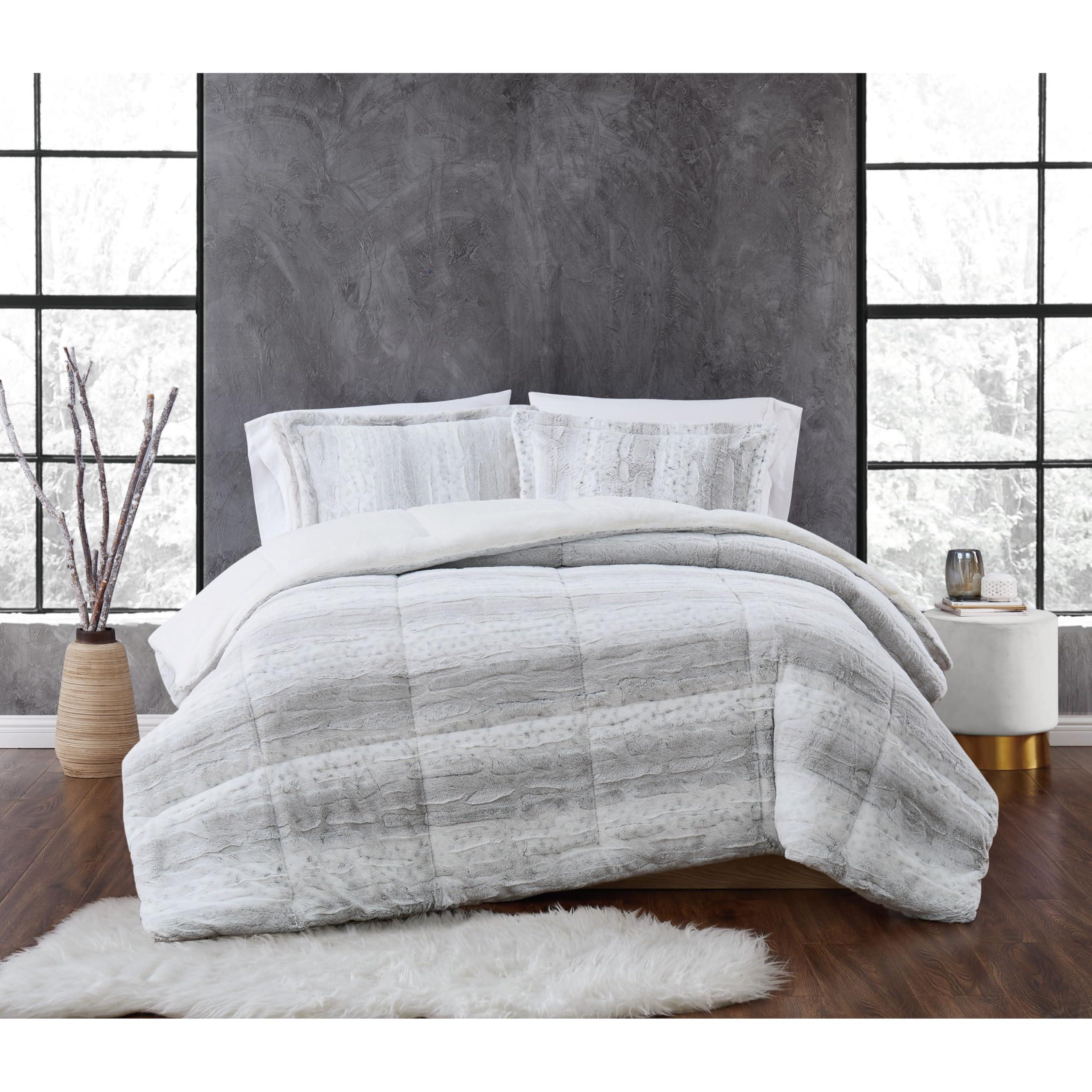 Christian Siriano Christian Siriano NY Snow Leopard Faux Fur Comforter Sets Grey Polyester 3-Piece King Comforter Set, Cozy and Ideal Designer Look, OEKO-TEX Certified Confidence