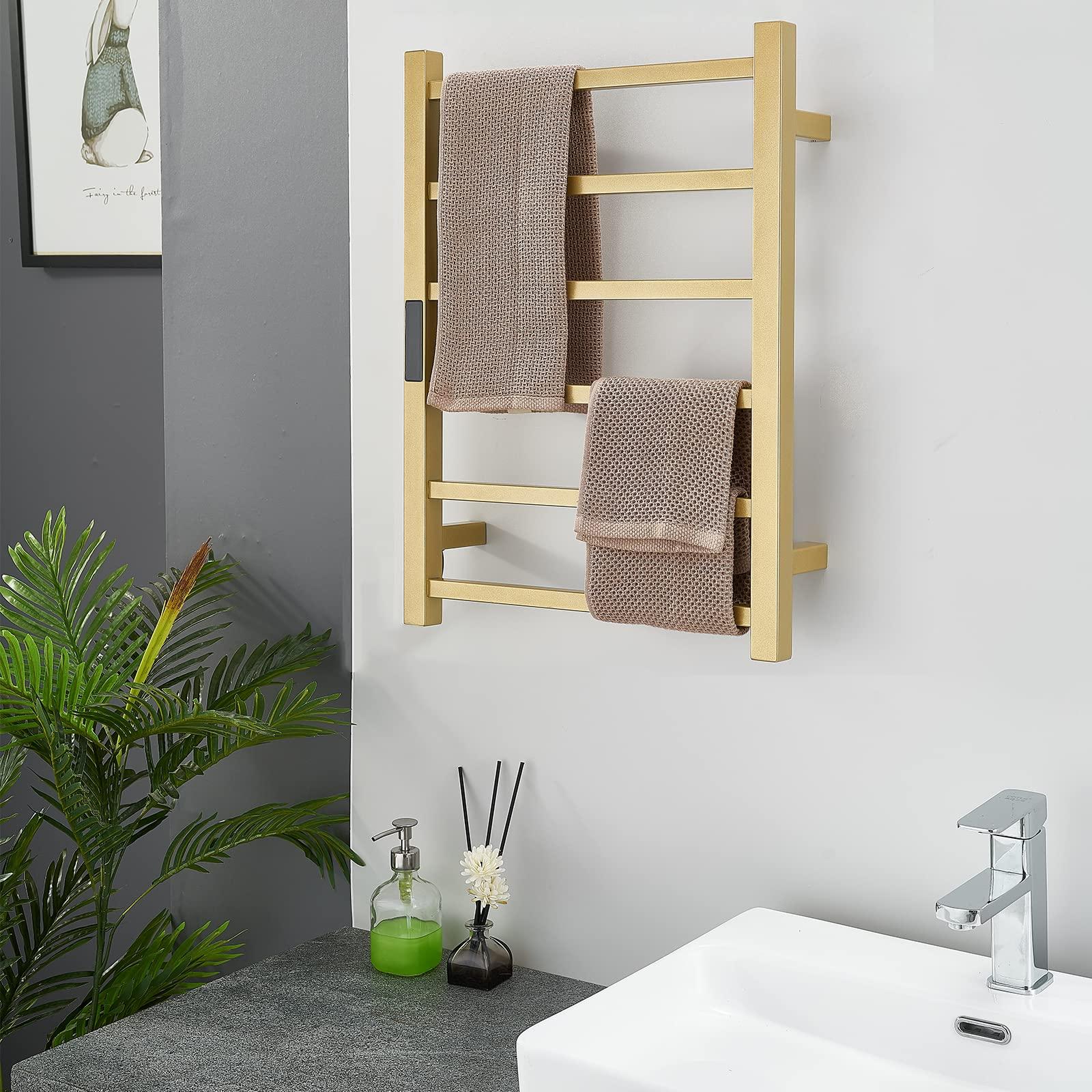 DUDYP DUDYP Electric Heated Towel Warmer Rack Gold Bathroom Accessories, with Timer Wall Mounted Electric Heated Towel Rail,6 Bars Stainless Steel Electric Drying Racks Home Towel Warmer Radiator, Hardwired