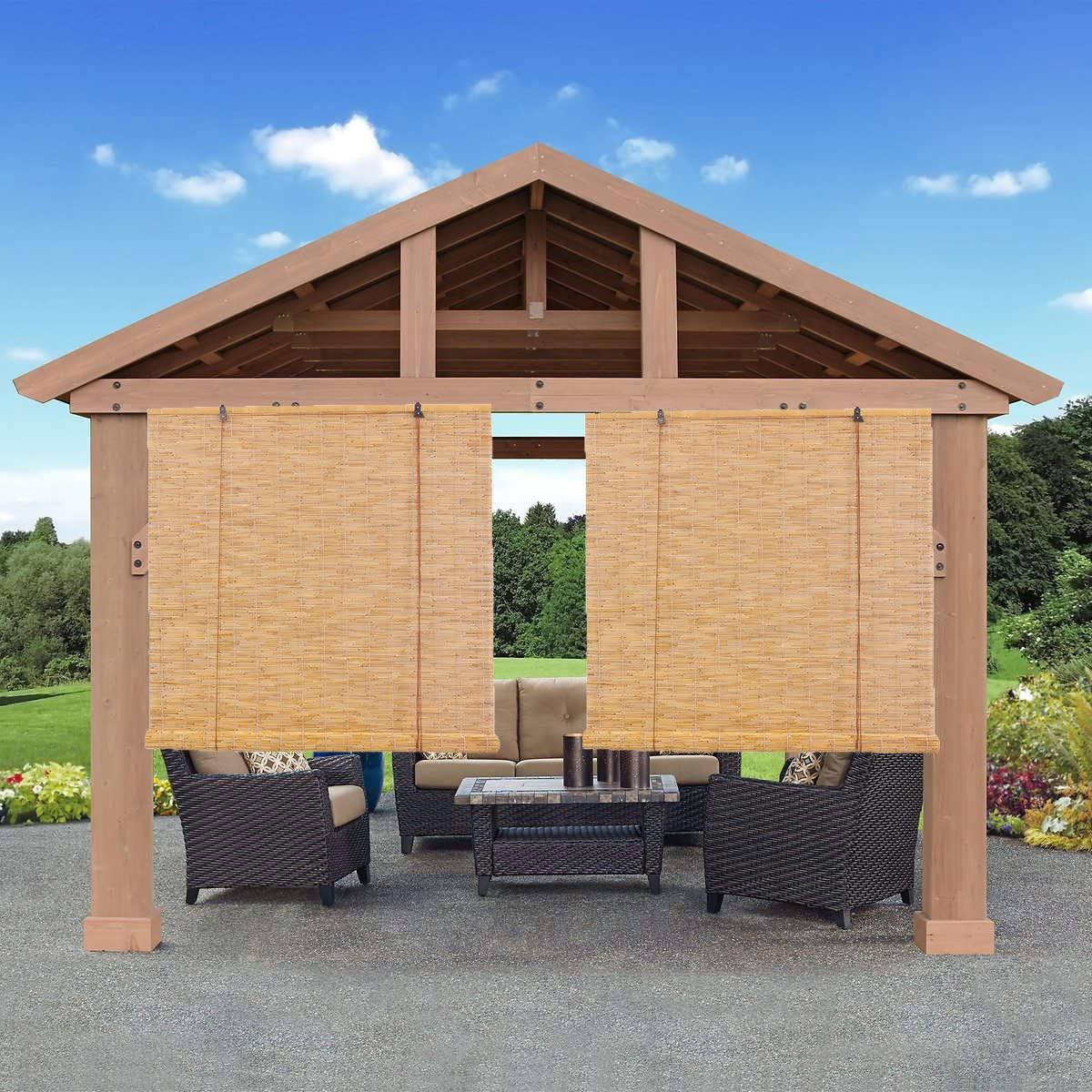 Yhzeokm Outdoor Bamboo Shades for Patio Roll Up Shade Waterproof Reed Blinds with Lift, Porch Privacy Translucent Roller Blinds, Waterproof Anti-UV Breathable Reed Curtains, Easy to Install