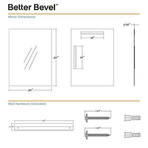 The Better Bevel Better Bevel Frameless Rectangle Mirror, 30\" x 40\" Bathroom Wall Mirror w/Pencil Polished Edge
