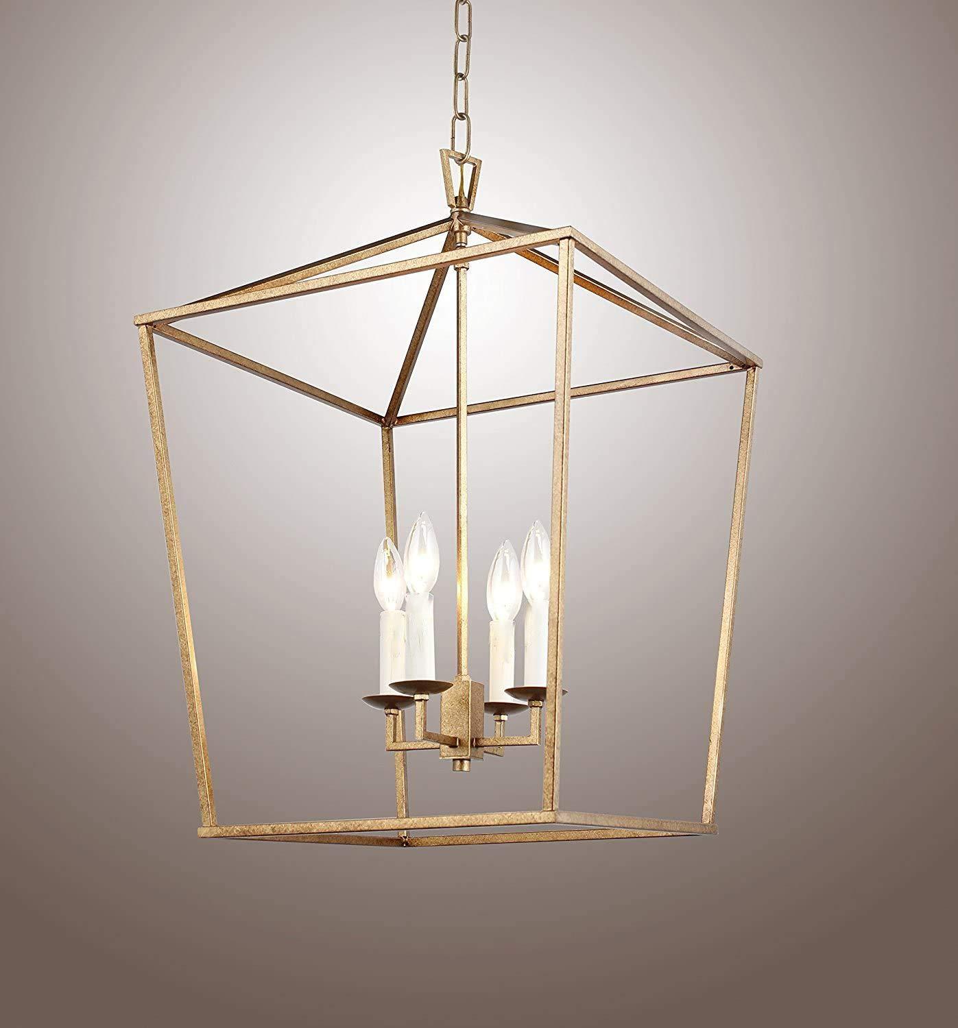 Decomust Dot Com H25 X W17 Gold Cage Large Lantern Iron Art Design Candle-Style Chandelier Pendant, Ceiling Light Fixture