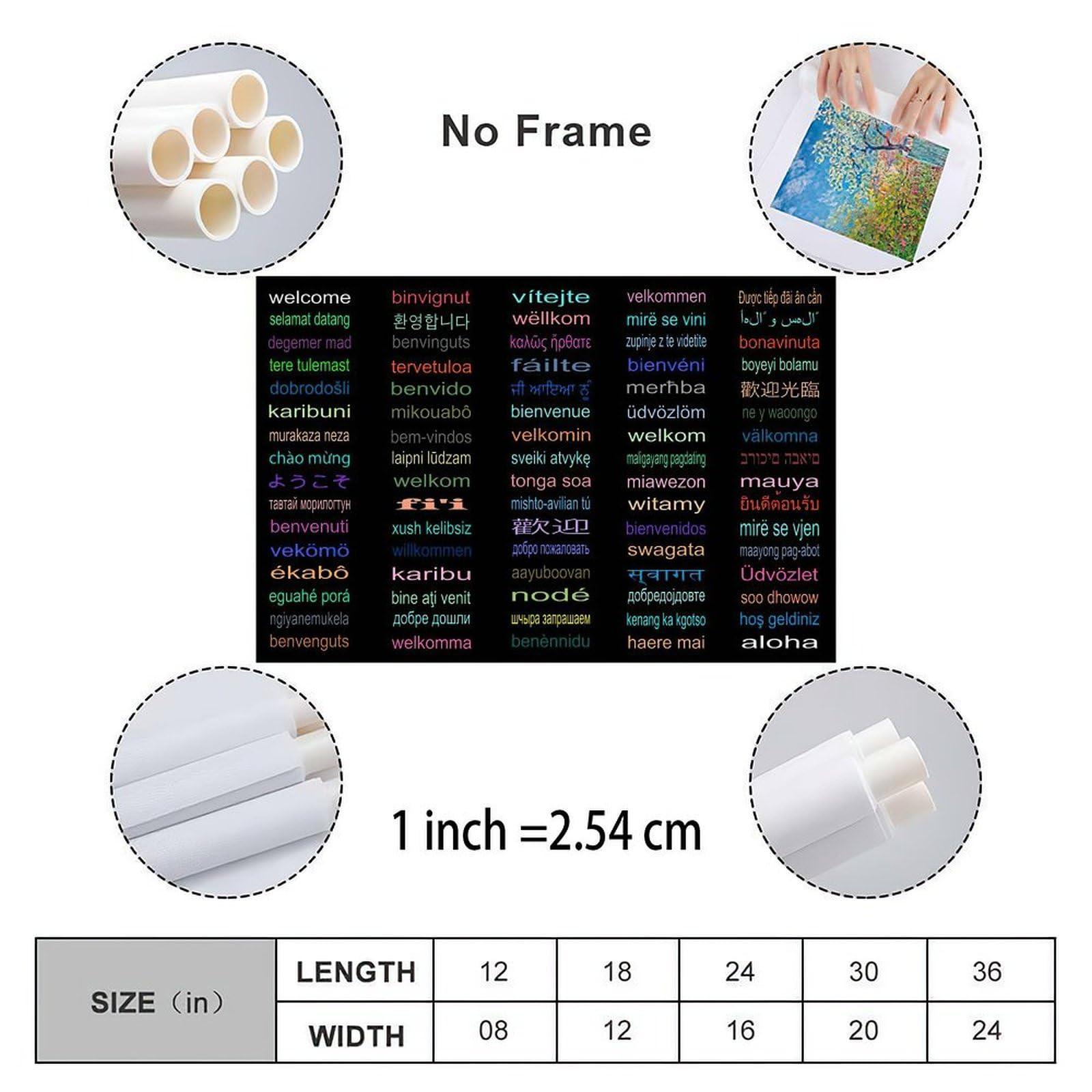 AJGLOX Welcome Posters in Different Languages Around The World Classroom Wall Art Poster (1) Canvas Painting Posters And Prints Wall Art for Living Room Bedroom Decor 12x08inch(30x20cm) Unframe-style