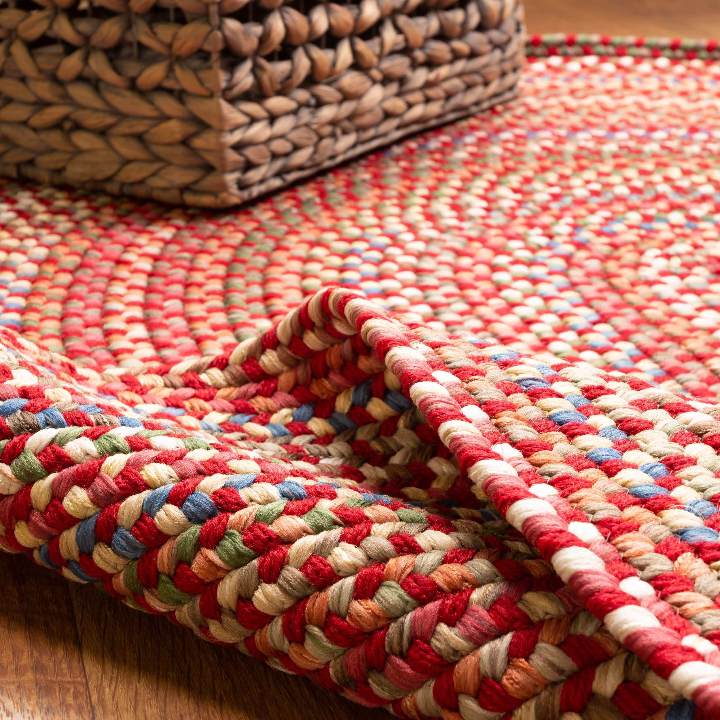 Super Area Rugs Super Area Rugs Roxbury American Made Braided Rug for Indoor Outdoor Spaces, Red/Natural Multi, 3' X 5' Oval