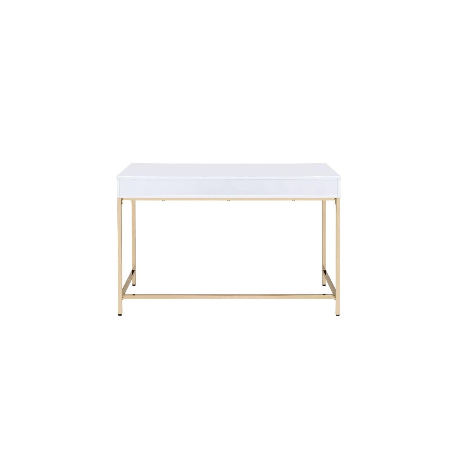 Acme Acme Ottey Desk in White High Gloss and Gold