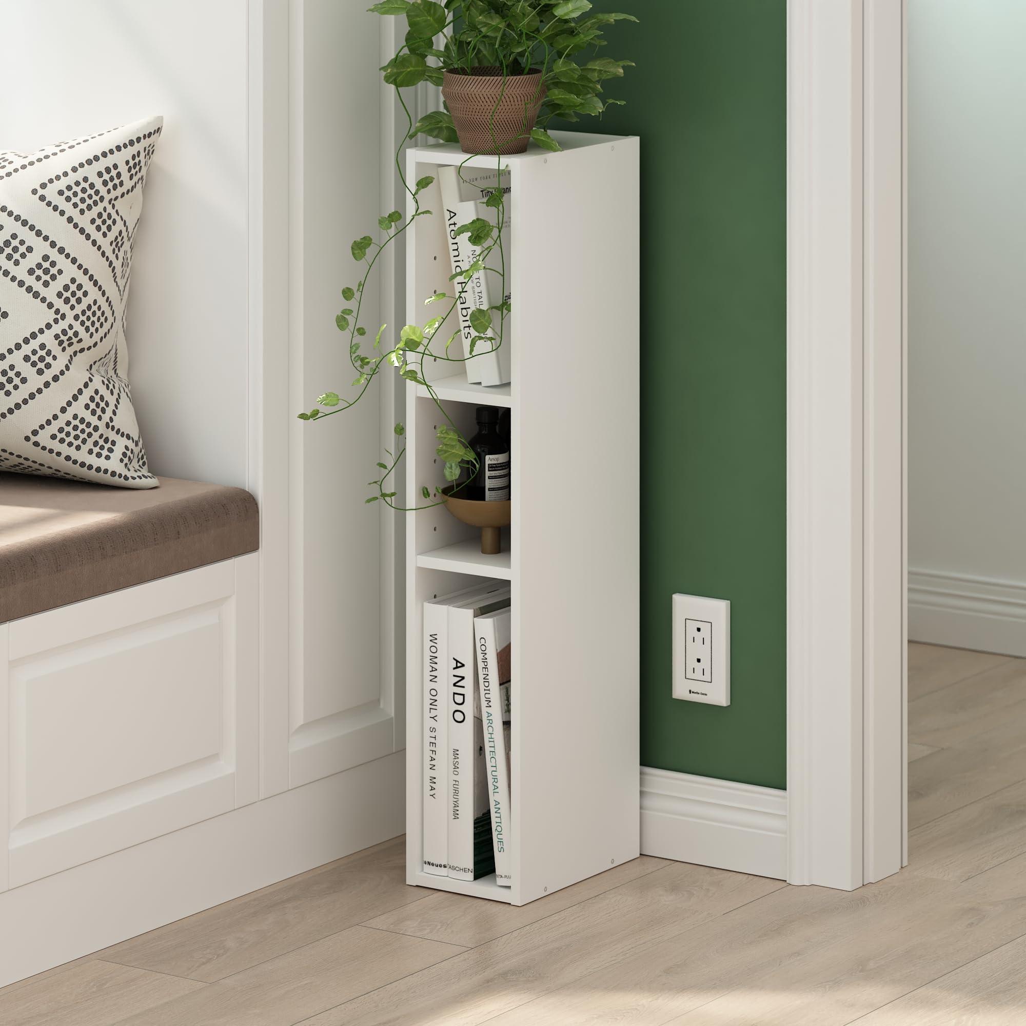 Furinno Furinno Fulda 3-Tier Space Saving Storage Shelf Bookcase, 6-Inch Width, White