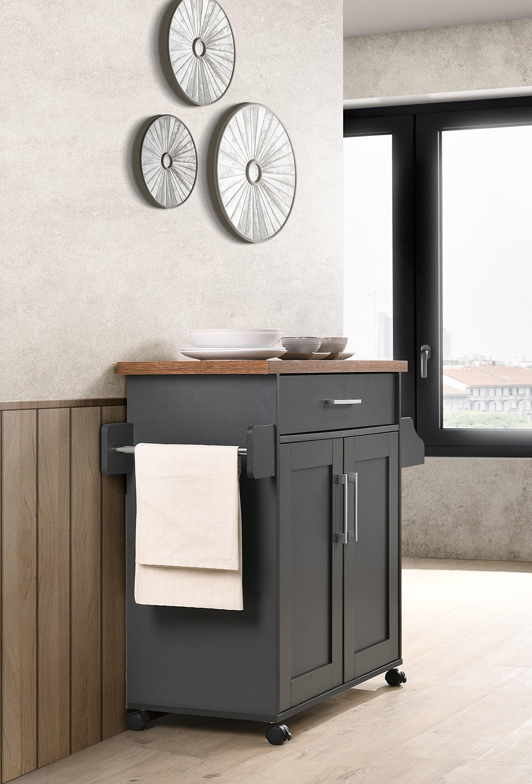 Hodedah Hodedah Kitchen Island with Spice Rack, Towel Rack & Drawer, Grey with Oak Top