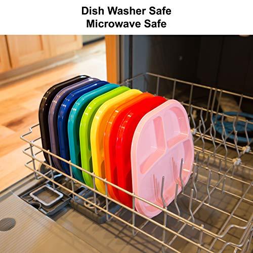 Youngever Youngever 3-Compartment Divided Plastic Kids Tray, 3 Compartment Plates, Set of 9 (9 Rainbow Colors)