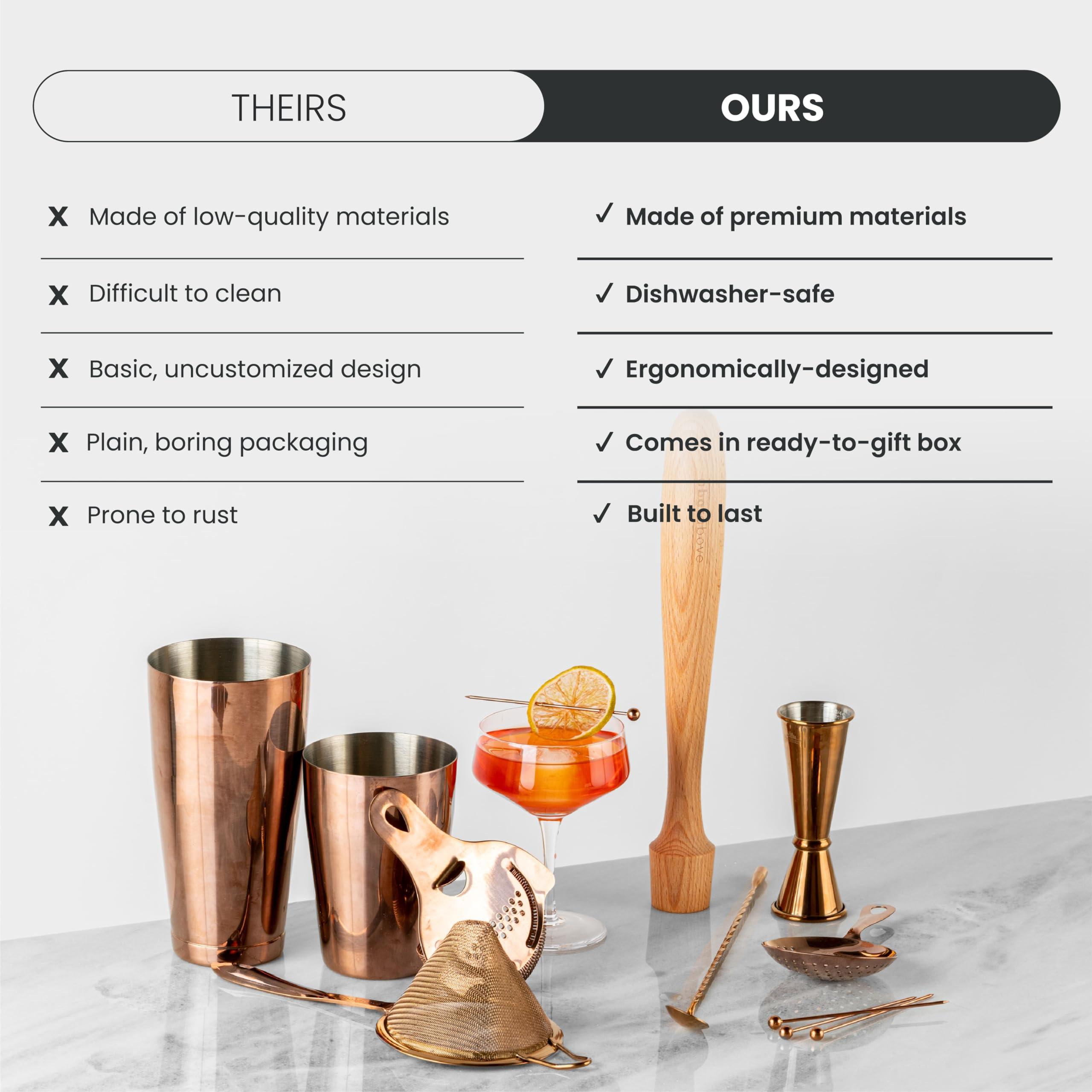 A Bar Above A Bar Above 14-Piece Professional Bartender Gift Set, Premium Barware Accessories, for Home Bar, Bartending Gift Kit, Includes Shaker, Jigger, Strainers, and More