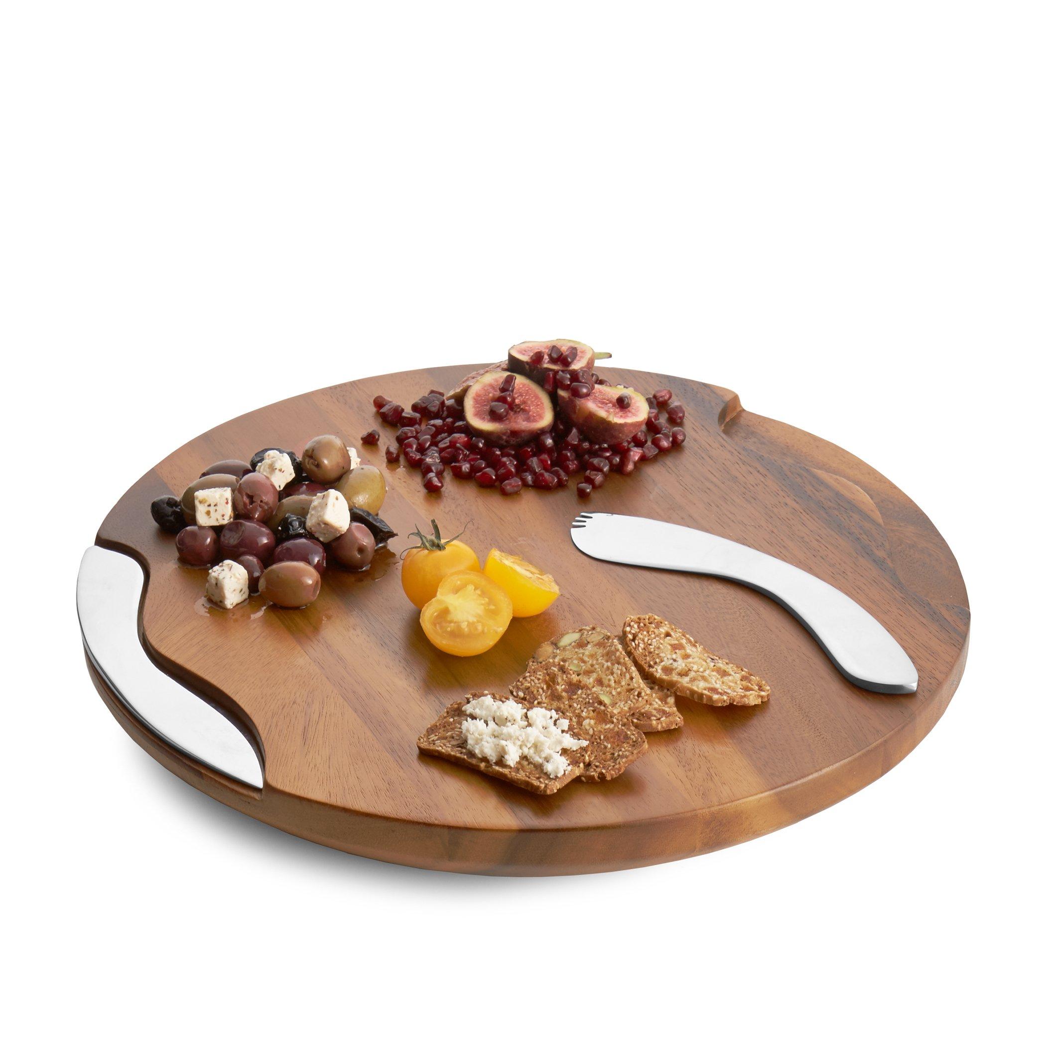nambe Nambe Cheese Block with Knife and Spreader | 15 Inch Serving Set | Charcuterie and Butter Board | Made of Acacia Wood and Stainless Steel | Designed by Neil Cohen