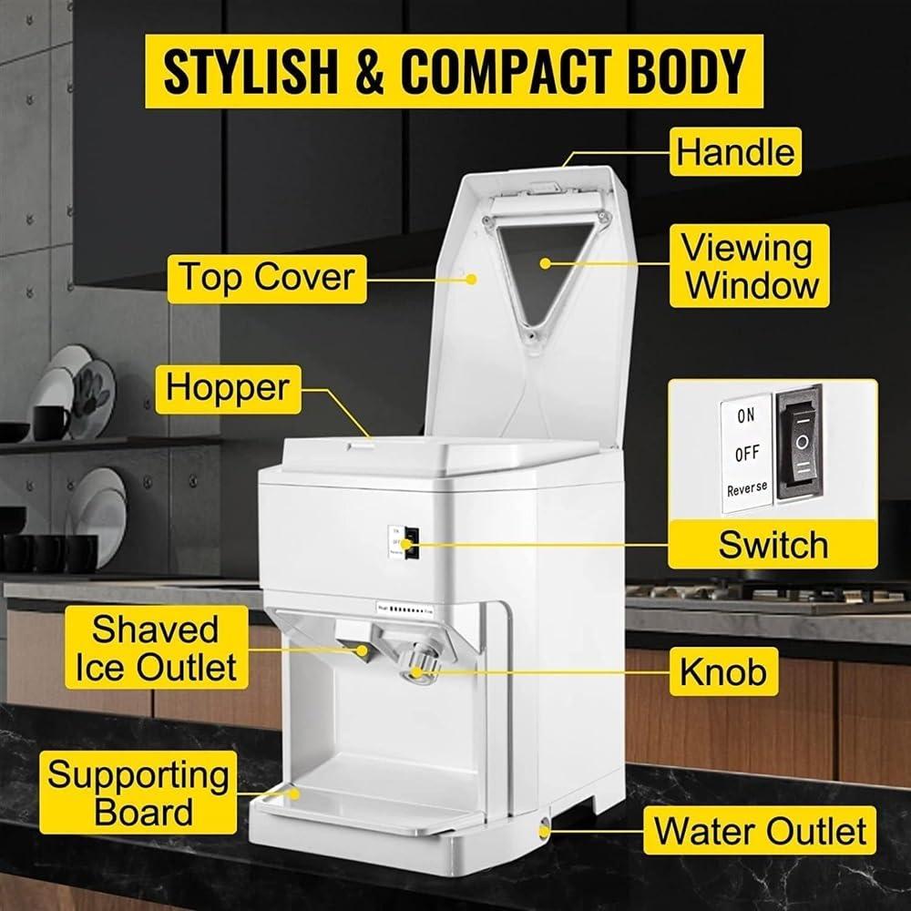 ZIJINGM ZIJINGM Electric Ice Shaver 265 LBS/H Commercial Snow Cone Maker 250W Ice Crusher Machine Shaved Ice Maker Machine Adjustable Fineness