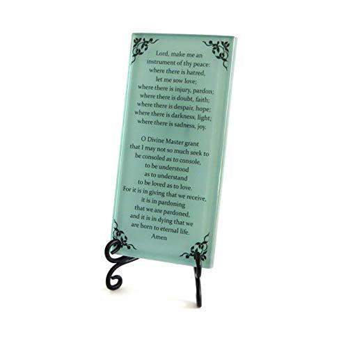 Lifeforce Glass The Prayer of St. Francis Inspirational Glass Plaque. Beloved Prayer Provides Encouragement For All. Includes Folding Easel. By Lifeforce Glass. Seafoam.