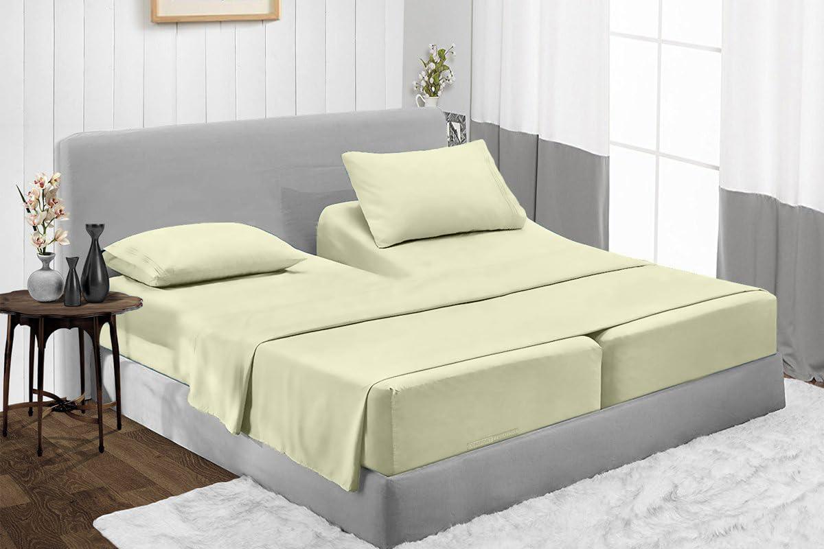 Neighbourhood Home Split California King Egyptian Cotton Sheets Sets for Adjustable Bed 22-Inches Extra Deep Pocket- 1000-Thread-Count, 100% Egyptian Cotton 5-PC Sheet Set Soft Breathable Sateen Weave - Ivory