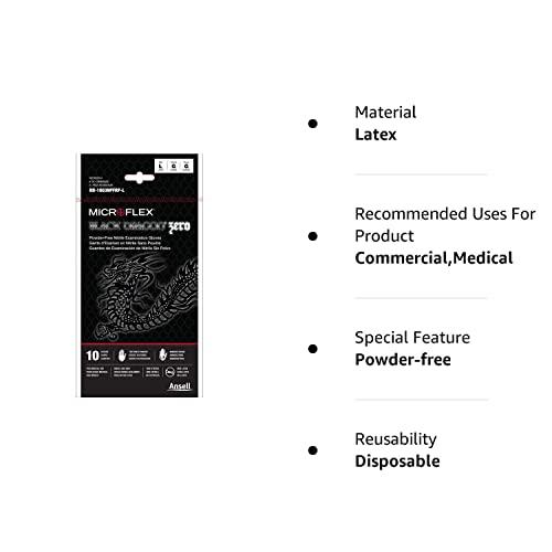 Ansell Microflex Black Dragon Latex Gloves - Disposable, Exam Grade, Black, Size Large (pack of 100)