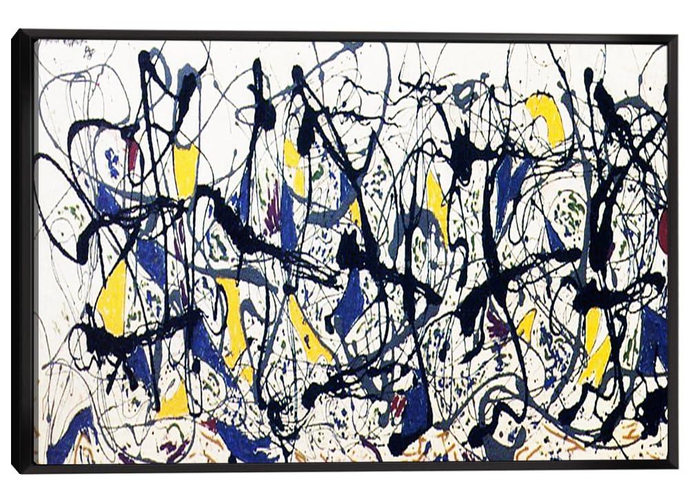 BOHU ARTS Jackson Pollock Painting Abstract Wall Art Summertime Framed Canvas Art For Bedroom Livingroom Office