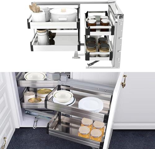 ZAIHW ZAIHW Blind Corner Cabinet Pull Out Organizer, Right, Silver, Modern, Kitchen, L-shape, 17.3\"W x 9.4\"D x 3\"H, 17.6lbs Capacity