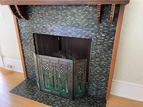CHLOE CHLOE Lighting Benjamin Mission 3pcs Folding Tiffany-Glass Fireplace Screen 38\" Wide
