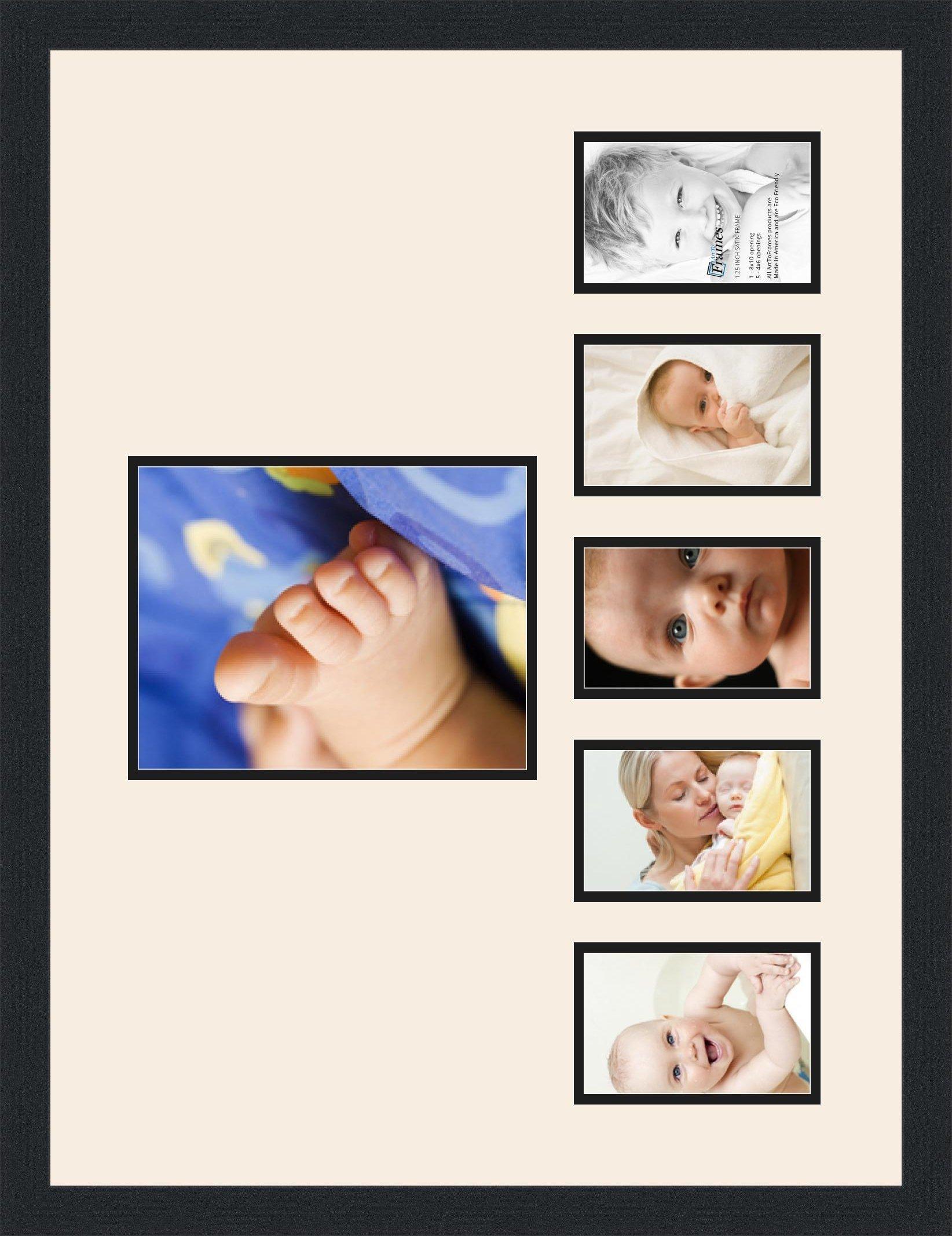 ArtToFrames Art to Frames Double-Multimat-1068-824/89-FRBW26079 Collage Photo Frame Double Mat with 1 - 8x10 and 5 - 4x6 Openings and Satin Black Frame