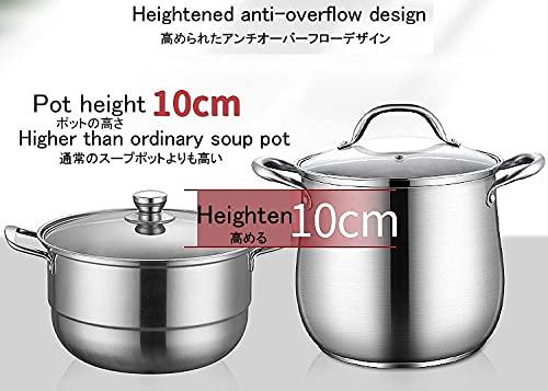 Hgfkt 304 stainless steel household stock pot thickened large capacity cooking stew pot induction cooker gas stove dedicated steamer with transparent lid soup pot casserole cooking pot with handle 22cm/24cm
