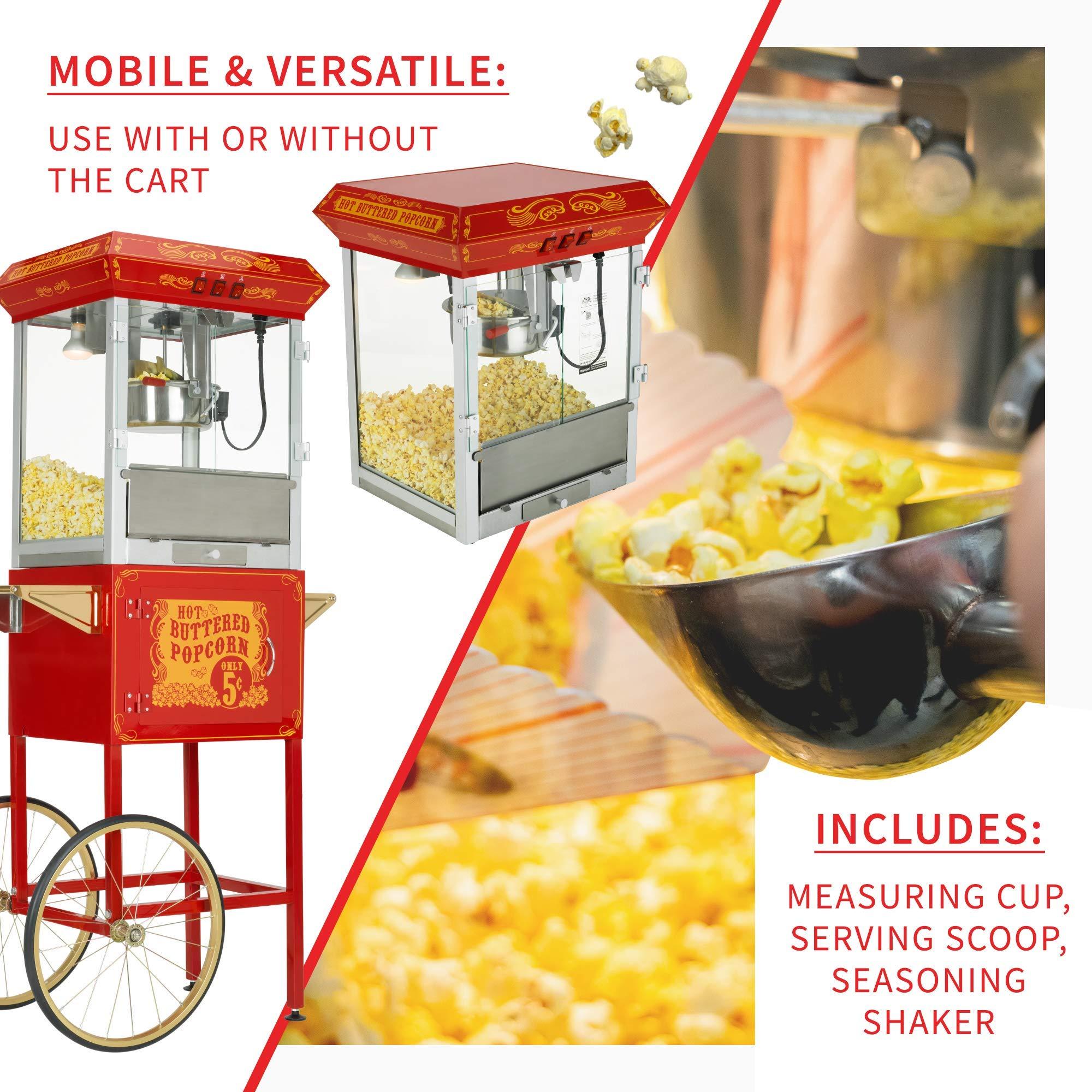 Funtime Funtime FT860CR Antique Carnival-Style 8-Ounce Hot-Oil Popcorn Popper with Cart, Red