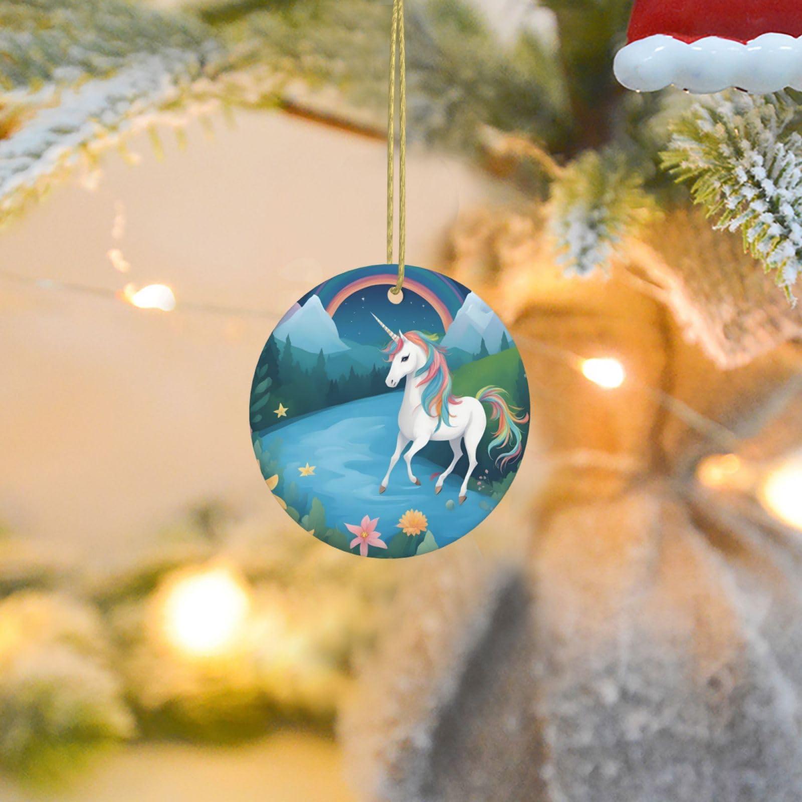 Mouxiugei Running Unicorns Personalized Christmas Ornament - Customizable Ceramic Tree Pendant for Customize Christmas Ornaments