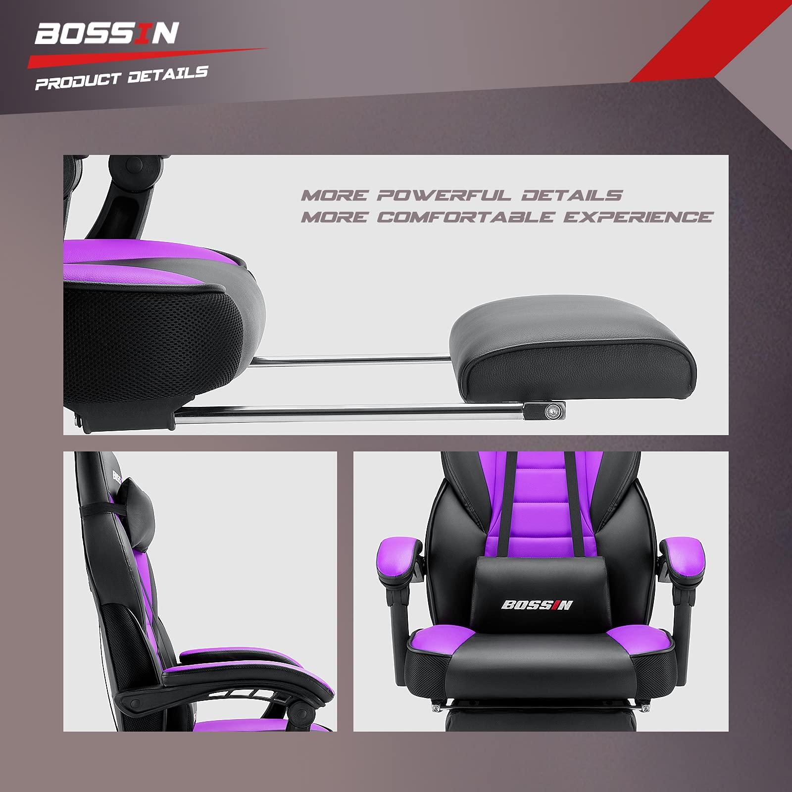 BOSSIN BOSSIN Gaming Chair with Footrest and Massage 400lb Weight Capacity, Big and Tall Gaming Chair for Adults, Ergonomic Heavy Duty Gaming Chair with Large Size Seat and High Back