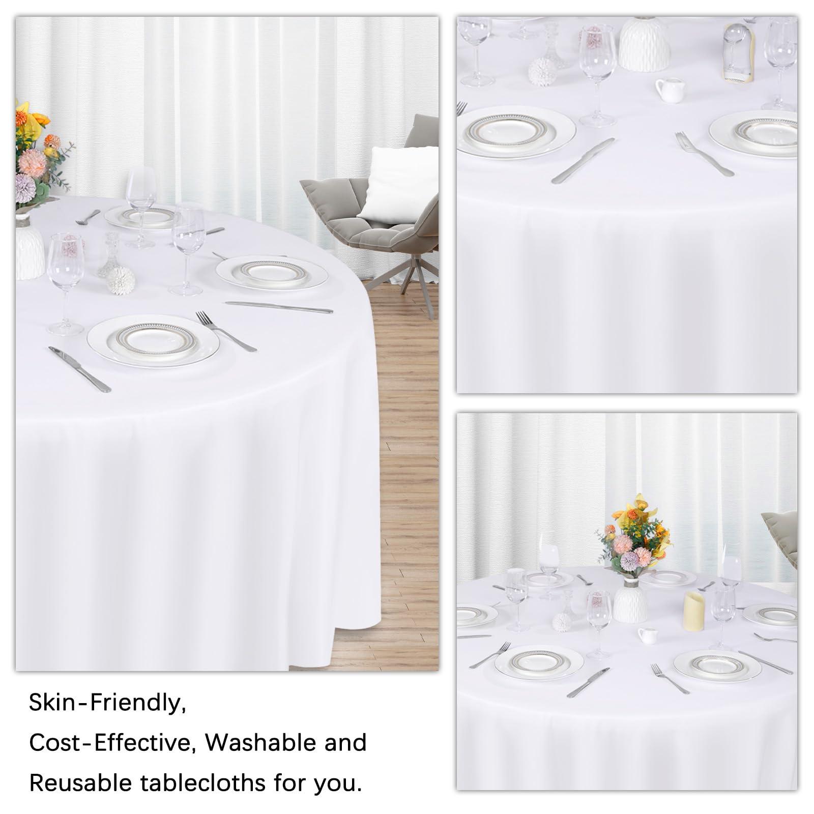 Heneger 12 Pack White Round Tablecloth 120 Inch White Table Cloth Stain and Wrinkle Resistant Round White Tablecloths Reusable and Washable Polyester Fabric Table Covers for Buffet Wedding Party and Banquet