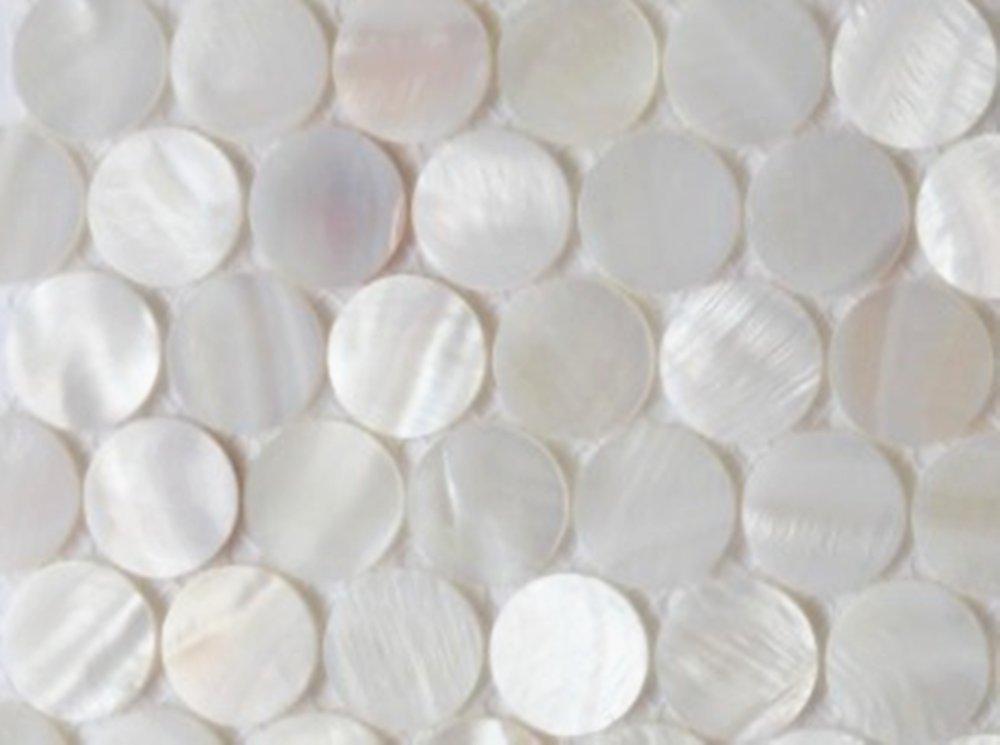 AFSJ AFSJ Genuine White Round Penny Mother of Pearl Mosaic Tile for Bathroom/Spa/Kitchen/Shower Backsplash (6 Sheets)
